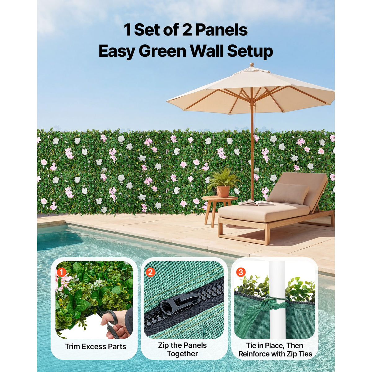 Artificial Luxury‌ Flower Wall Backdrop, 2 PCS, Each Panel 61 x 243.8 cm, Gorgeous 3D Silk Floral Backdrop Pet Friendly, Easy Installation Flower Wall Panel for Wedding, Event, Party, Home Decor