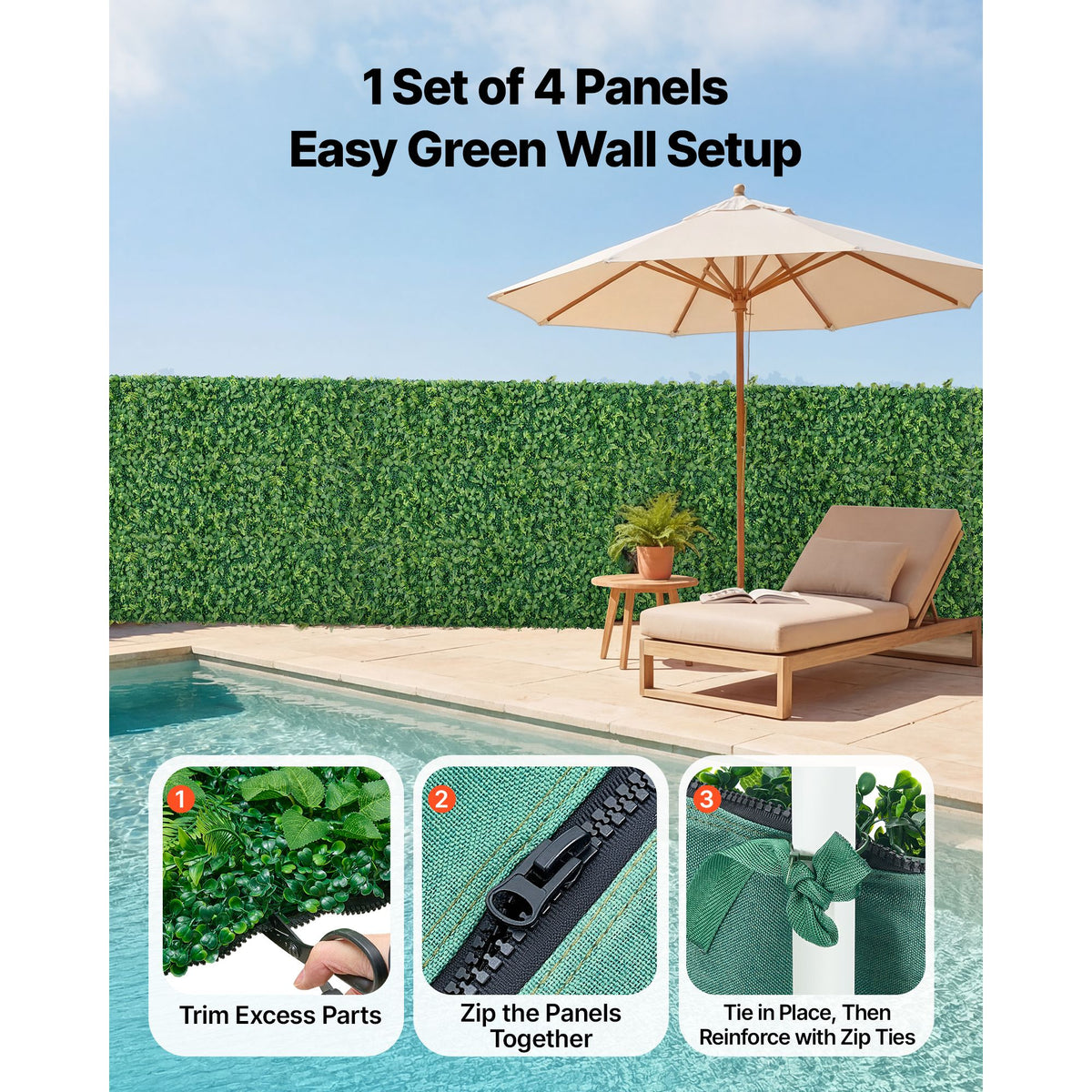 Artificial Plant Wall, 4 PCS 61 x 243.8 cm Artificial Boxwood Panels, Sun Protection Greenery Backdrop Privacy Hedge Fence, Fake Grass Screen for Wedding, Indoor, Outdoor Garden, Backyard