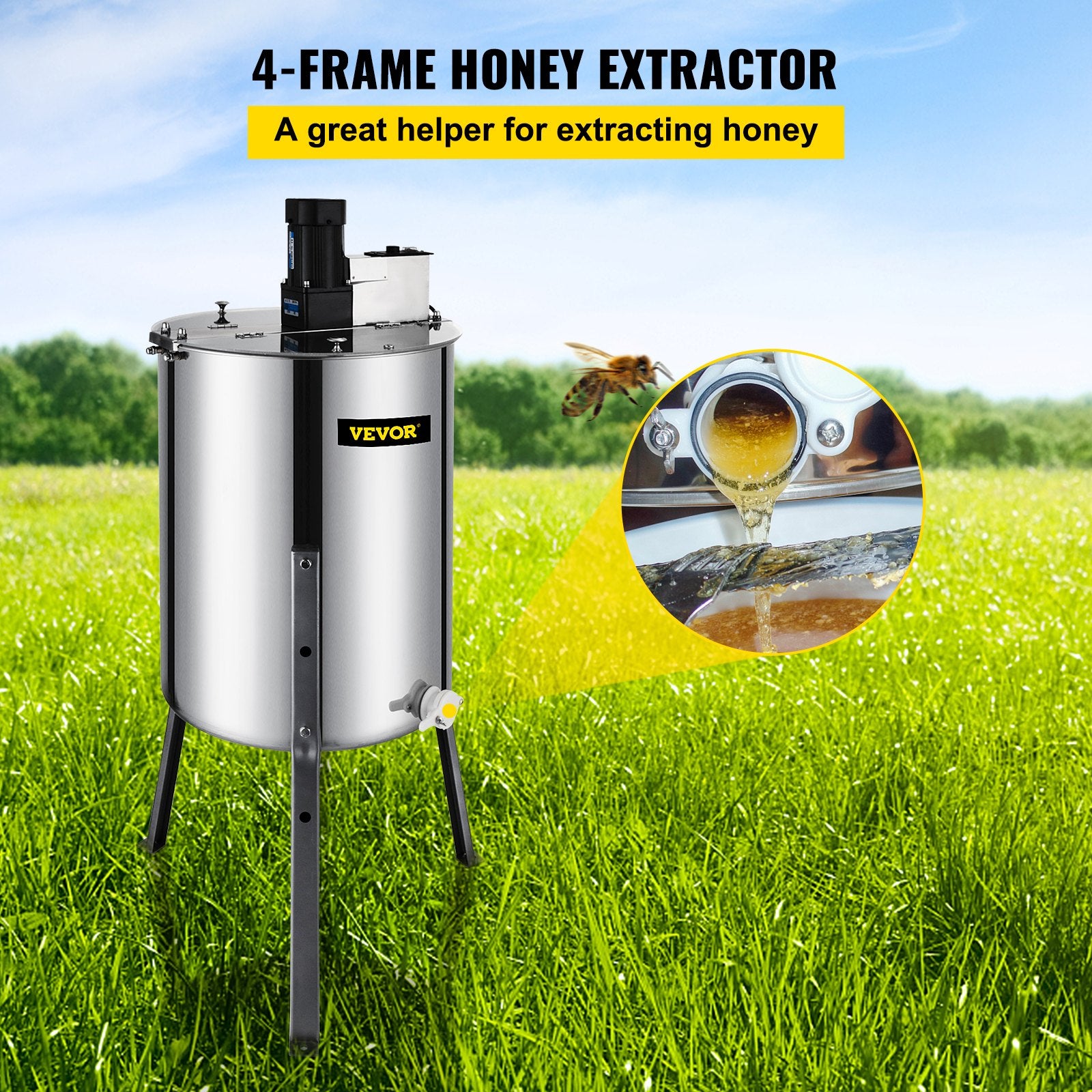 Farm Equipment: VEVOR 4 Frame Electric Honey Extractor Beekeeping 120 W Motor 2 Clear Lids
