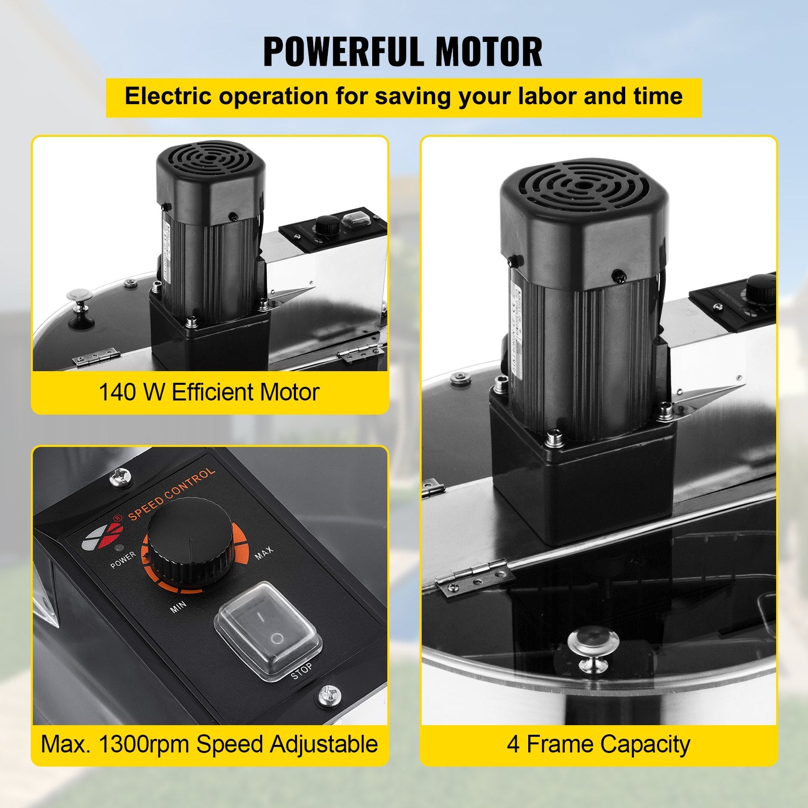 Farm Equipment: VEVOR 4 Frame Electric Honey Extractor Beekeeping 120 W Motor 2 Clear Lids