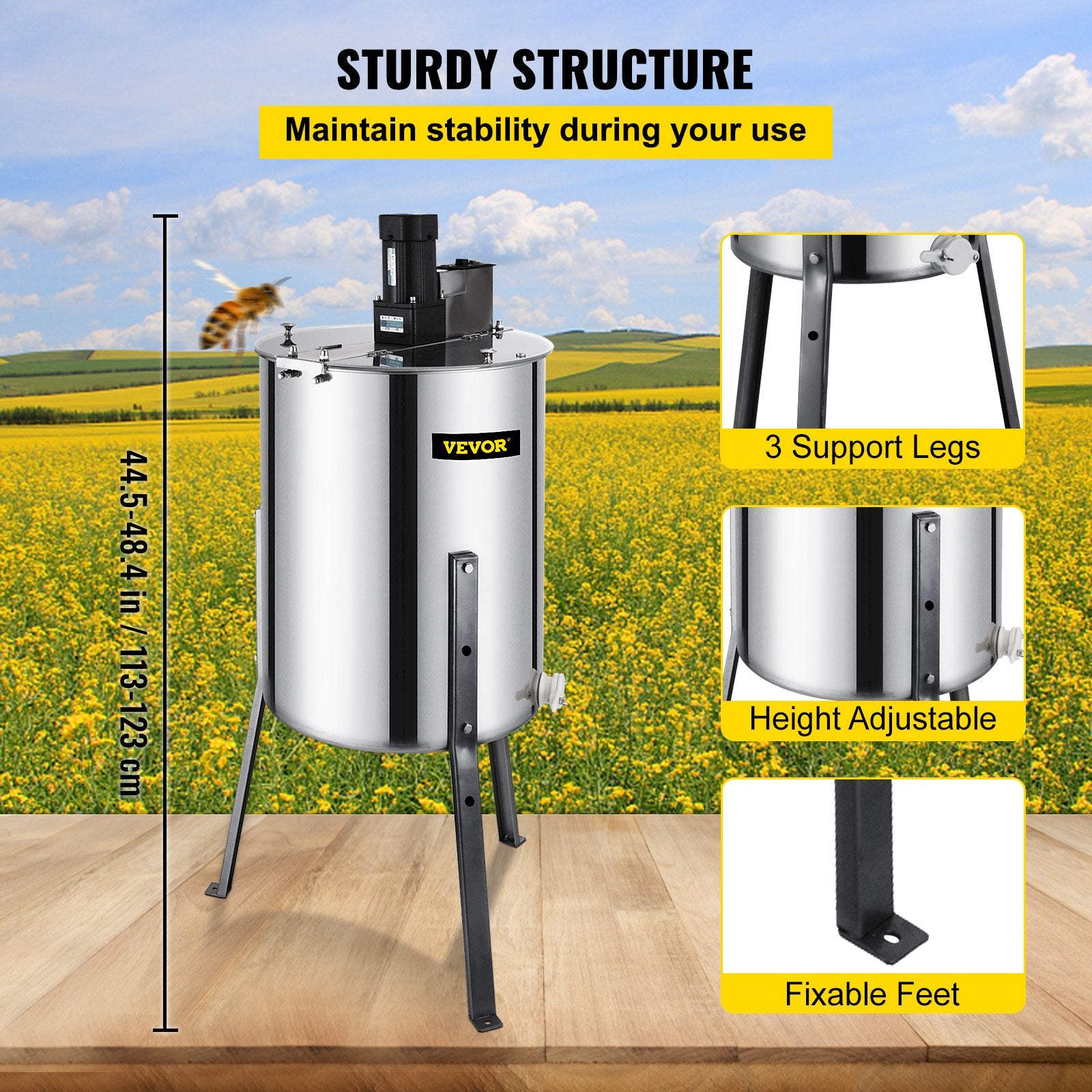 Farm Equipment: VEVOR 4 Frame Electric Honey Extractor Beekeeping 120 W Motor 2 Clear Lids