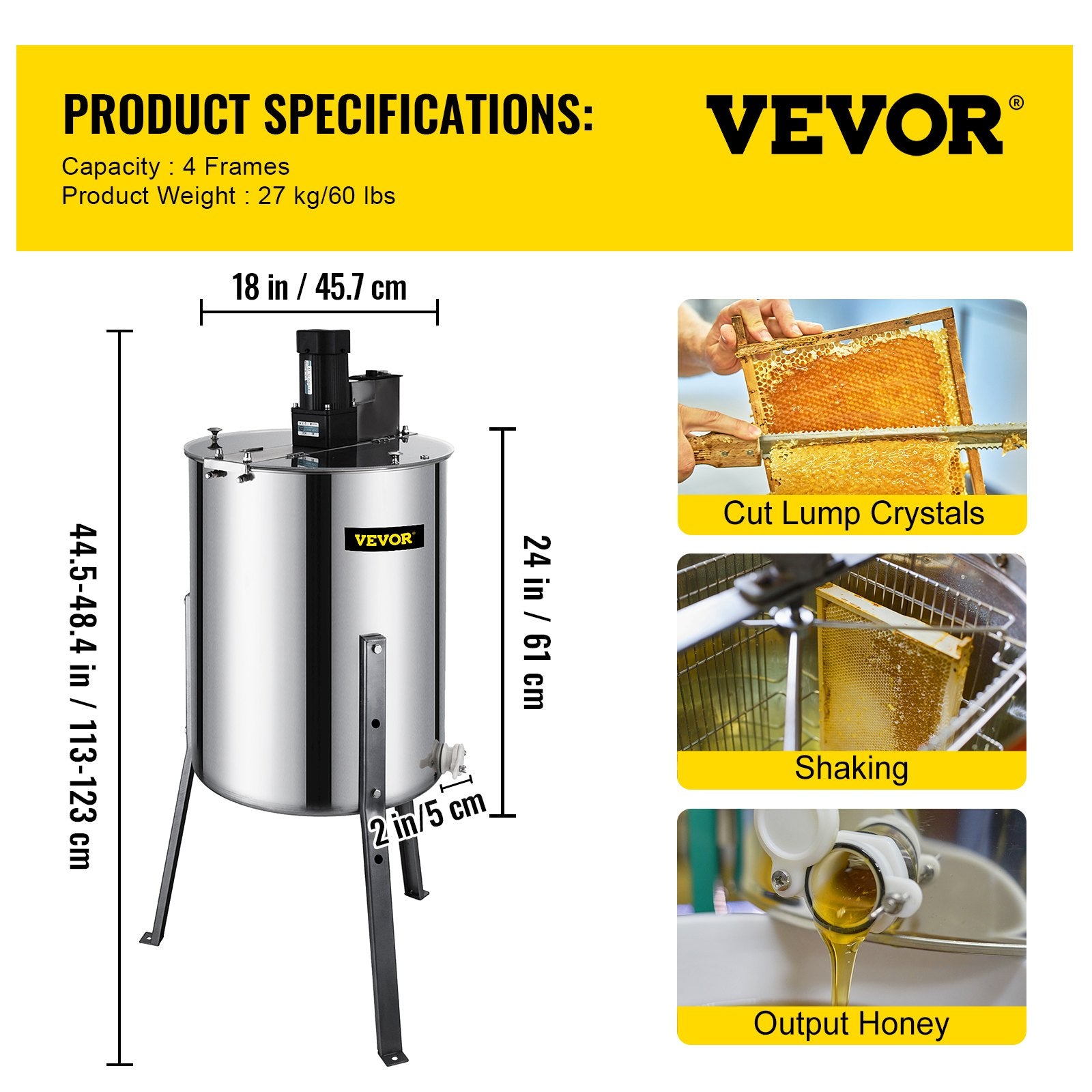 Farm Equipment: VEVOR 4 Frame Electric Honey Extractor Beekeeping 120 W Motor 2 Clear Lids