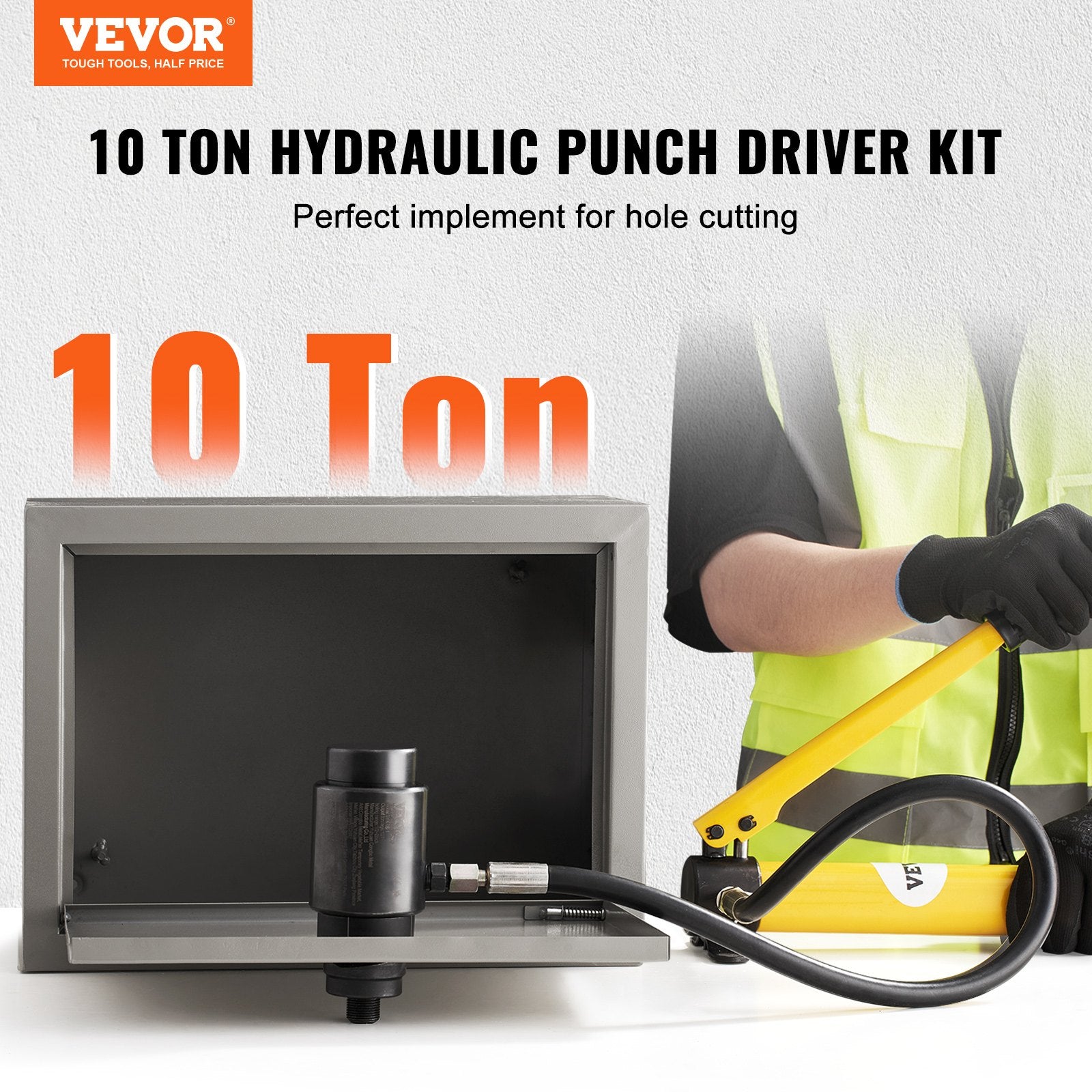 Caulking Tools: VEVOR 10 Ton Hydraulic Knockout Punch Kit, 1/2" to 2" Conduit Hole Cutter Set, KO Tool Kits with Puncher 6 Piece, Metal Sheet Driver Tools, For Aluminum, Brass, Stainless Steel, Fiberglass and Plastic
