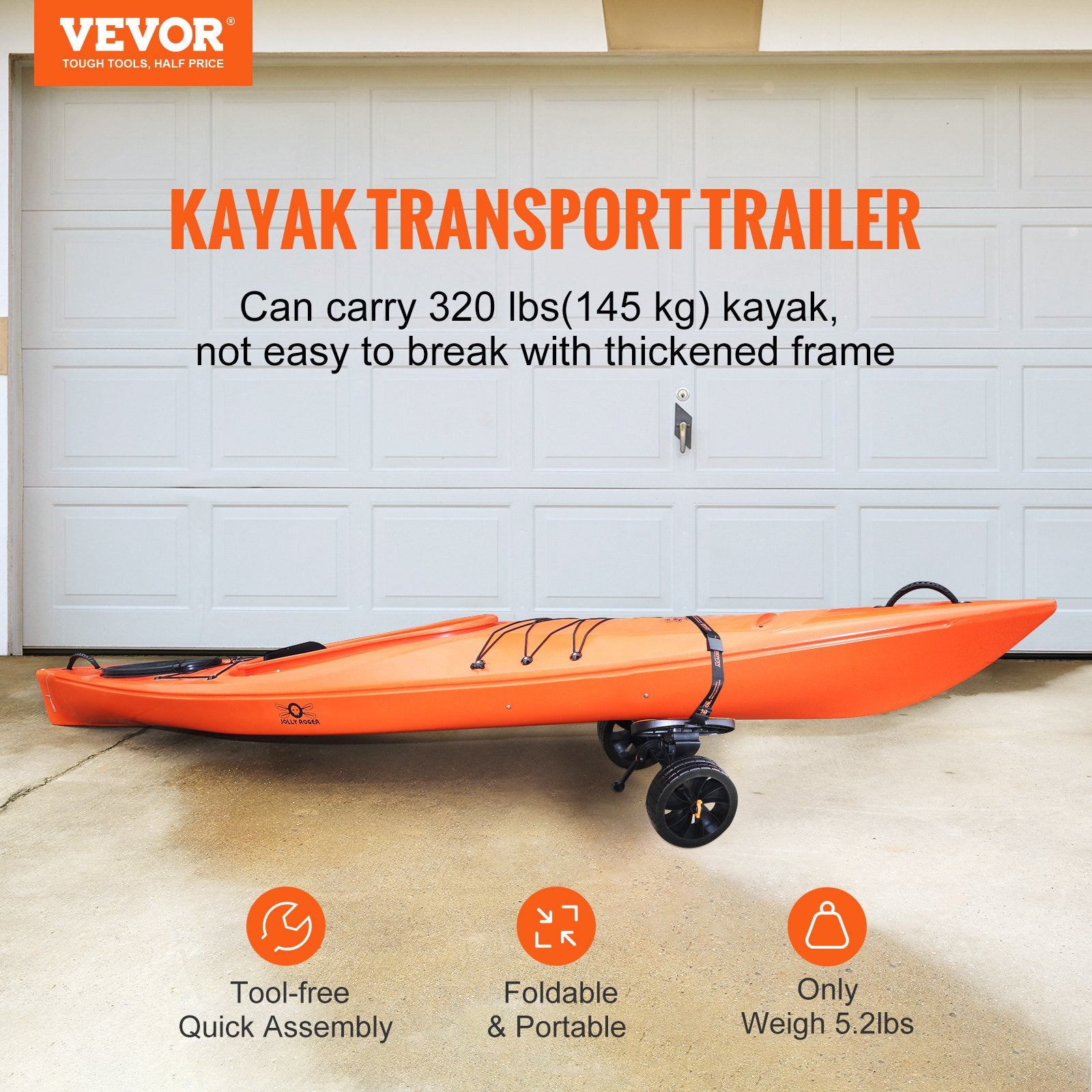 Boating Accessories: VEVOR Adjustable Kayak Cart Canoe Boat Carrier 320lbs Load with 10'' Solid Tires