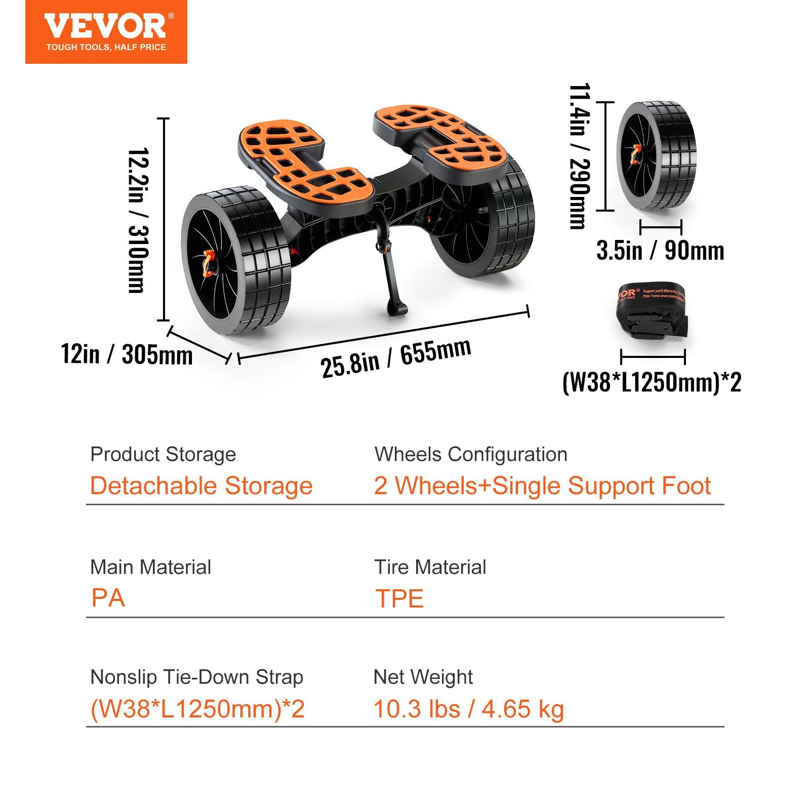 Boating Accessories: VEVOR Adjustable Kayak Cart Canoe Boat Carrier 320lbs Load with 10'' Solid Tires
