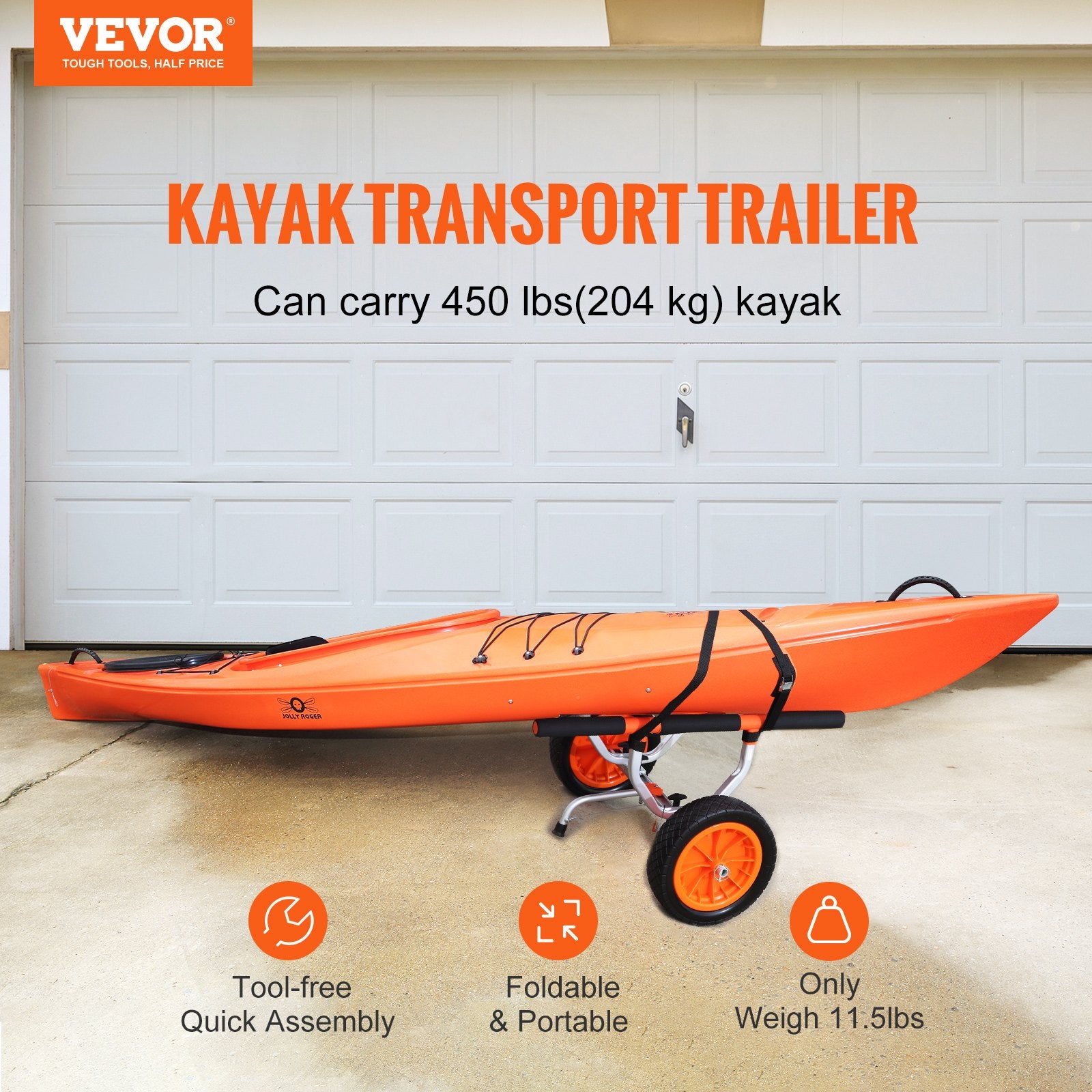 Boating Accessories: VEVOR Adjustable Kayak Cart Canoe Boat Carrier 450lbs Load with 12'' Solid Tires