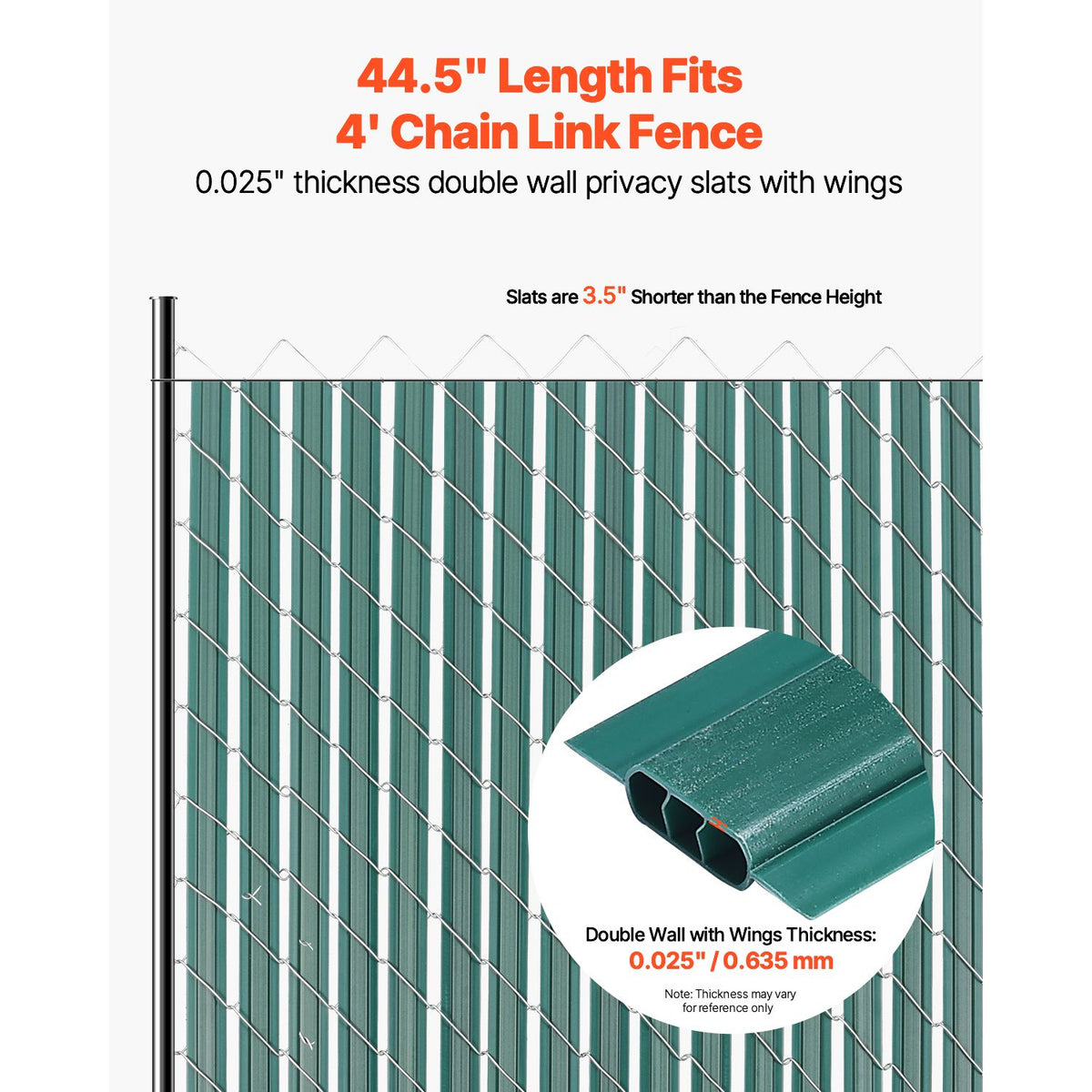 Bottom Locking Privacy Slats, Double-Wall Vertical Bottom-Locking Slats with Wings for Chain-Link Fence, High-Density HDPE Chain Link Slats Ideally Fit 1.2 m High Fence for Garden Farm(Green)