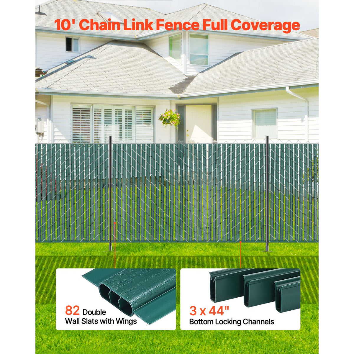 Bottom Locking Privacy Slats, Double-Wall Vertical Bottom-Locking Slats with Wings for Chain-Link Fence, High-Density HDPE Chain Link Slats Ideally Fit 1.2 m High Fence for Garden Farm(Green)