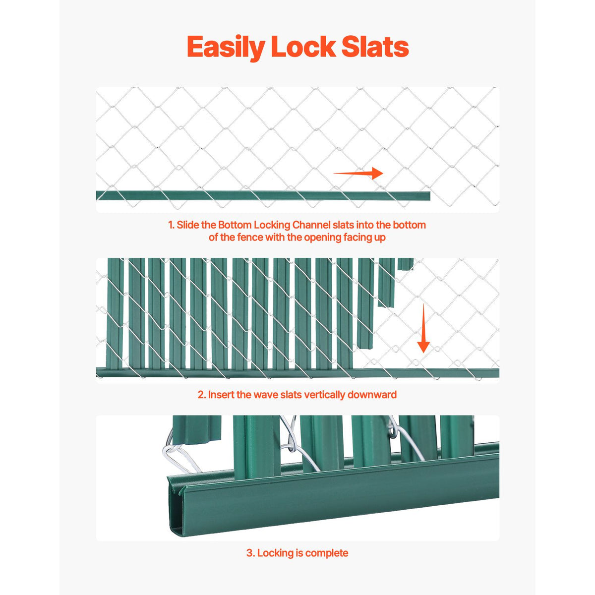 Bottom Locking Privacy Slats, Double-Wall Vertical Bottom-Locking Slats with Wings for Chain-Link Fence, High-Density HDPE Chain Link Slats Ideally Fit 1.2 m High Fence for Garden Farm(Green)