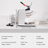 Seasonings & Spices: VEVOR Ice Crushers Machine, 220lbs Per Hour Electric Snow Cone Maker with 4 Blades, 300W Electric Ice Crusher with Cover and Bowl for Home and Commercial Use, Silver