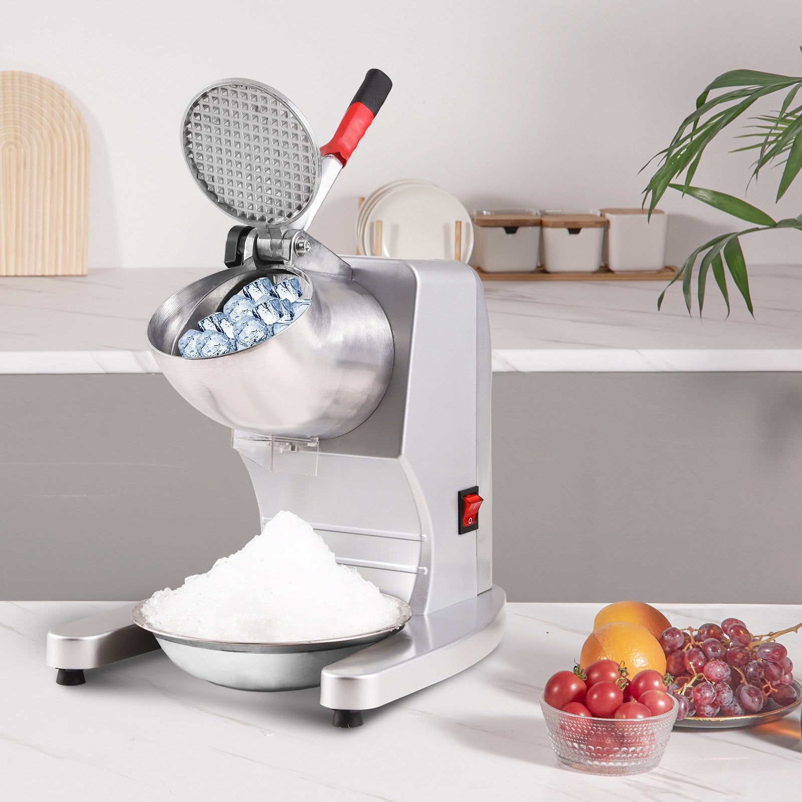 Seasonings & Spices: VEVOR Ice Crushers Machine, 220lbs Per Hour Electric Snow Cone Maker with 4 Blades, 300W Electric Ice Crusher with Cover and Bowl for Home and Commercial Use, Silver