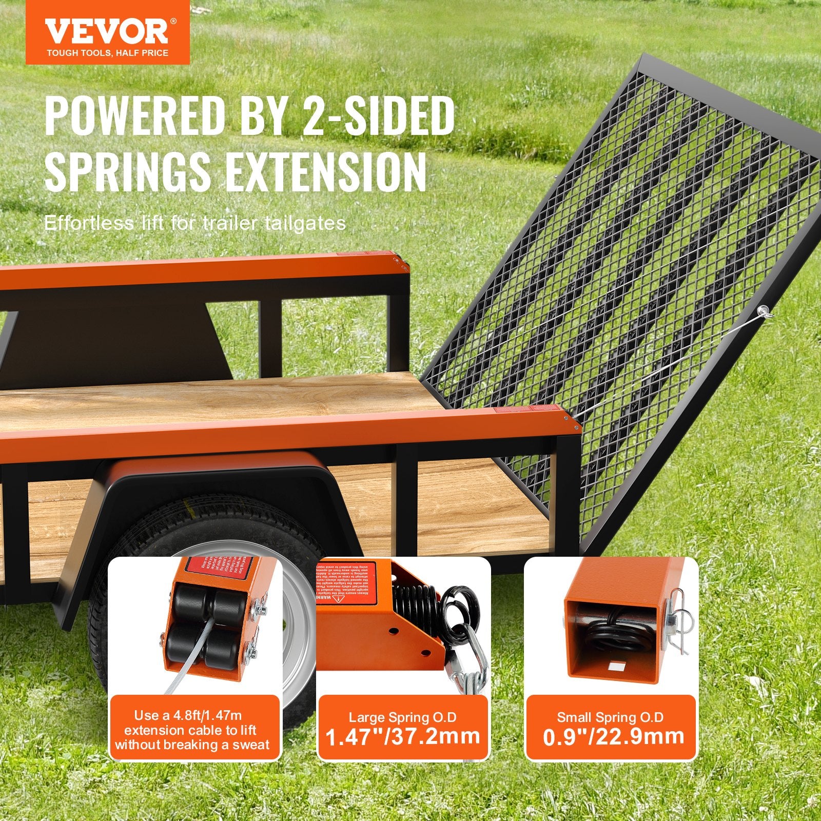 Automotive Parts: VEVOR 2-Sided Trailer Tailgate Lift Assist, 163 kg Load Capacity, Compatible with Open Utility Trailer Tailgate and Ramp, with 25.4-61 cm Heights Side Rail and 1.22-1.83 m Height Tail Gate or Ramp