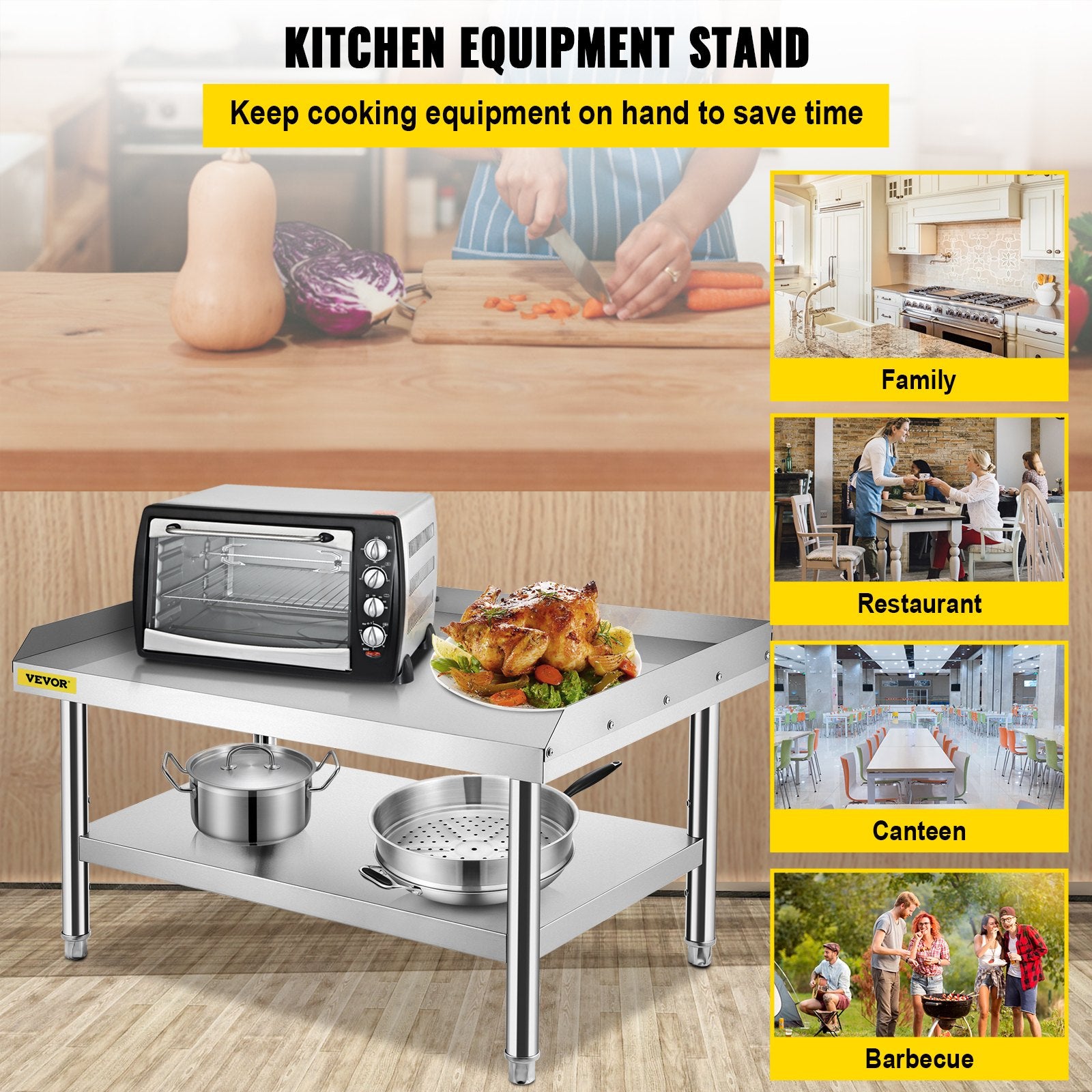 BBQs & Accessories: VEVOR Stainless Steel Equipment Grill Stand, 122 x 76 x 61cm Stainless Table, Grill Stand Table with Adjustable Storage Undershelf, Equipment Stand Grill Table for Hotel, Home, Restaurant Kitchen