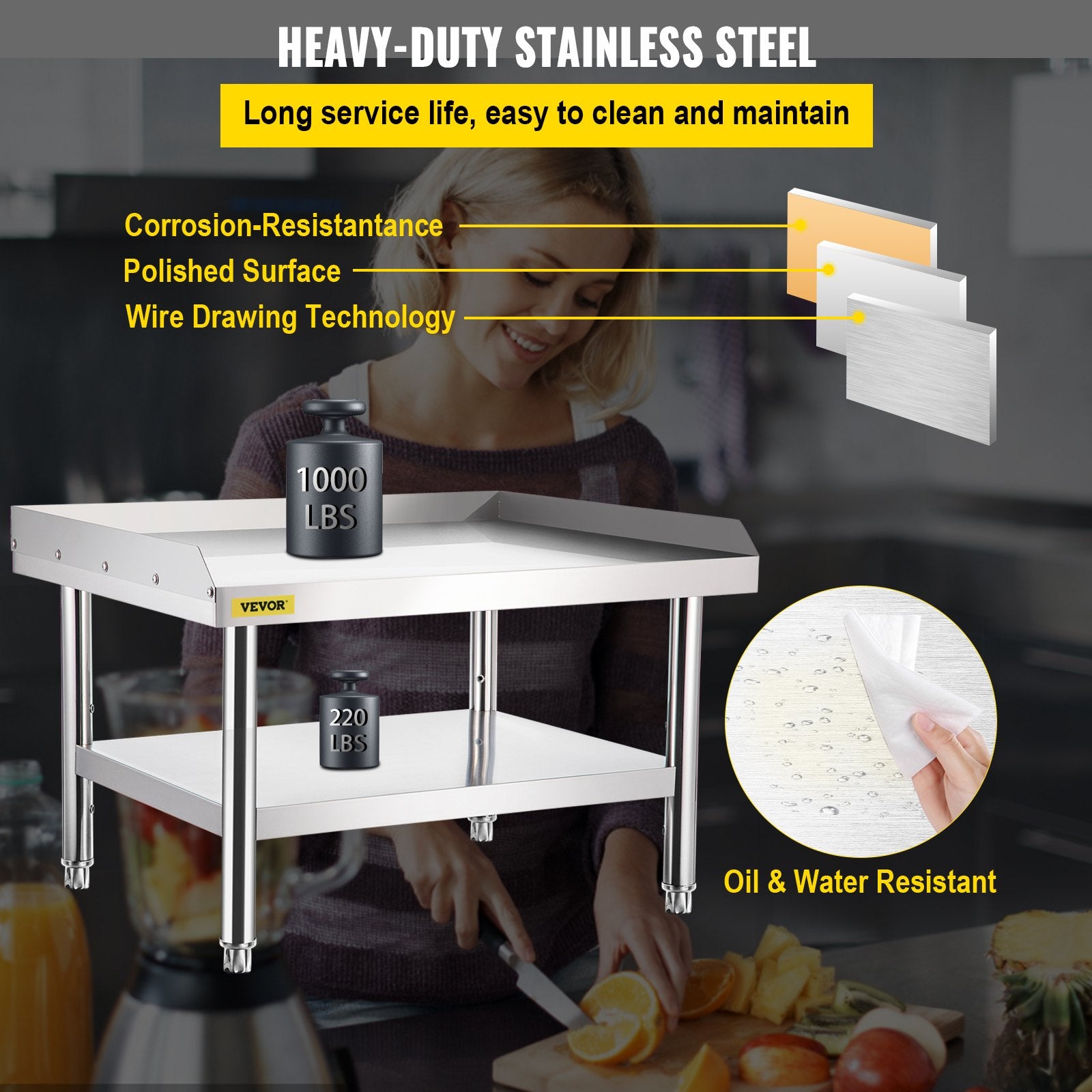BBQs & Accessories: VEVOR Stainless Steel Equipment Grill Stand, 122 x 76 x 61cm Stainless Table, Grill Stand Table with Adjustable Storage Undershelf, Equipment Stand Grill Table for Hotel, Home, Restaurant Kitchen