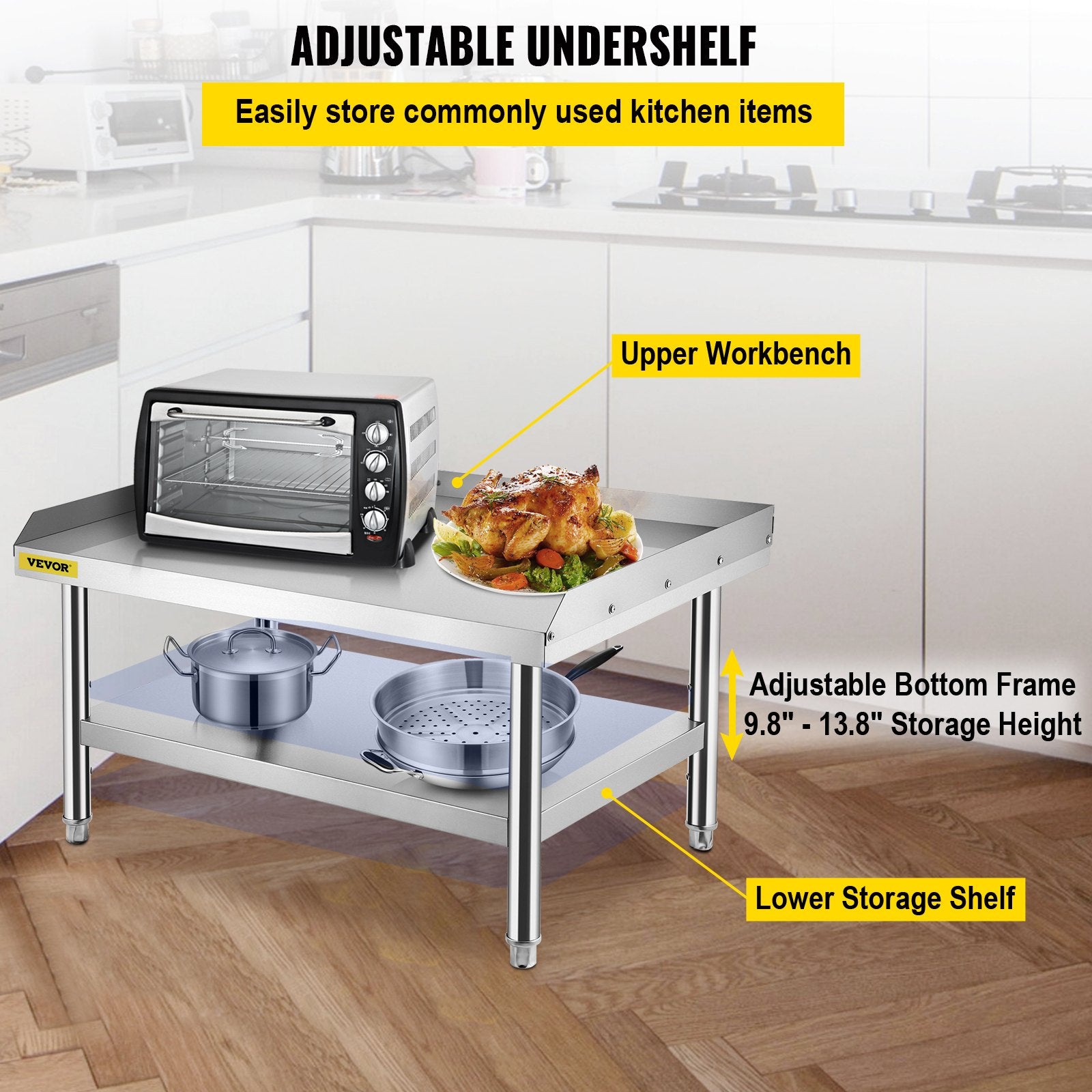 BBQs & Accessories: VEVOR Stainless Steel Equipment Grill Stand, 122 x 76 x 61cm Stainless Table, Grill Stand Table with Adjustable Storage Undershelf, Equipment Stand Grill Table for Hotel, Home, Restaurant Kitchen
