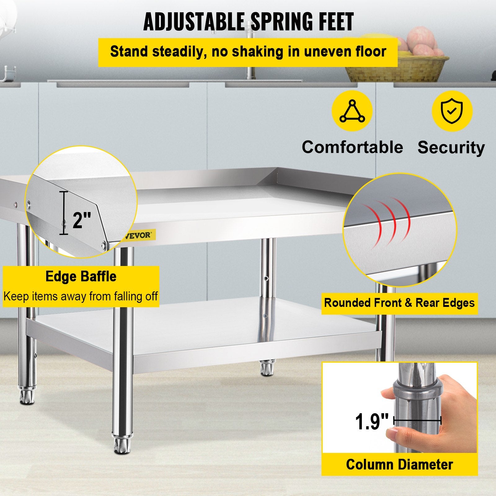 BBQs & Accessories: VEVOR Stainless Steel Equipment Grill Stand, 122 x 76 x 61cm Stainless Table, Grill Stand Table with Adjustable Storage Undershelf, Equipment Stand Grill Table for Hotel, Home, Restaurant Kitchen
