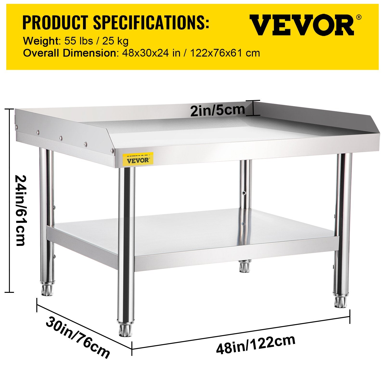 BBQs & Accessories: VEVOR Stainless Steel Equipment Grill Stand, 122 x 76 x 61cm Stainless Table, Grill Stand Table with Adjustable Storage Undershelf, Equipment Stand Grill Table for Hotel, Home, Restaurant Kitchen