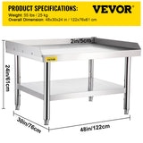 BBQs & Accessories: VEVOR Stainless Steel Equipment Grill Stand, 122 x 76 x 61cm Stainless Table, Grill Stand Table with Adjustable Storage Undershelf, Equipment Stand Grill Table for Hotel, Home, Restaurant Kitchen
