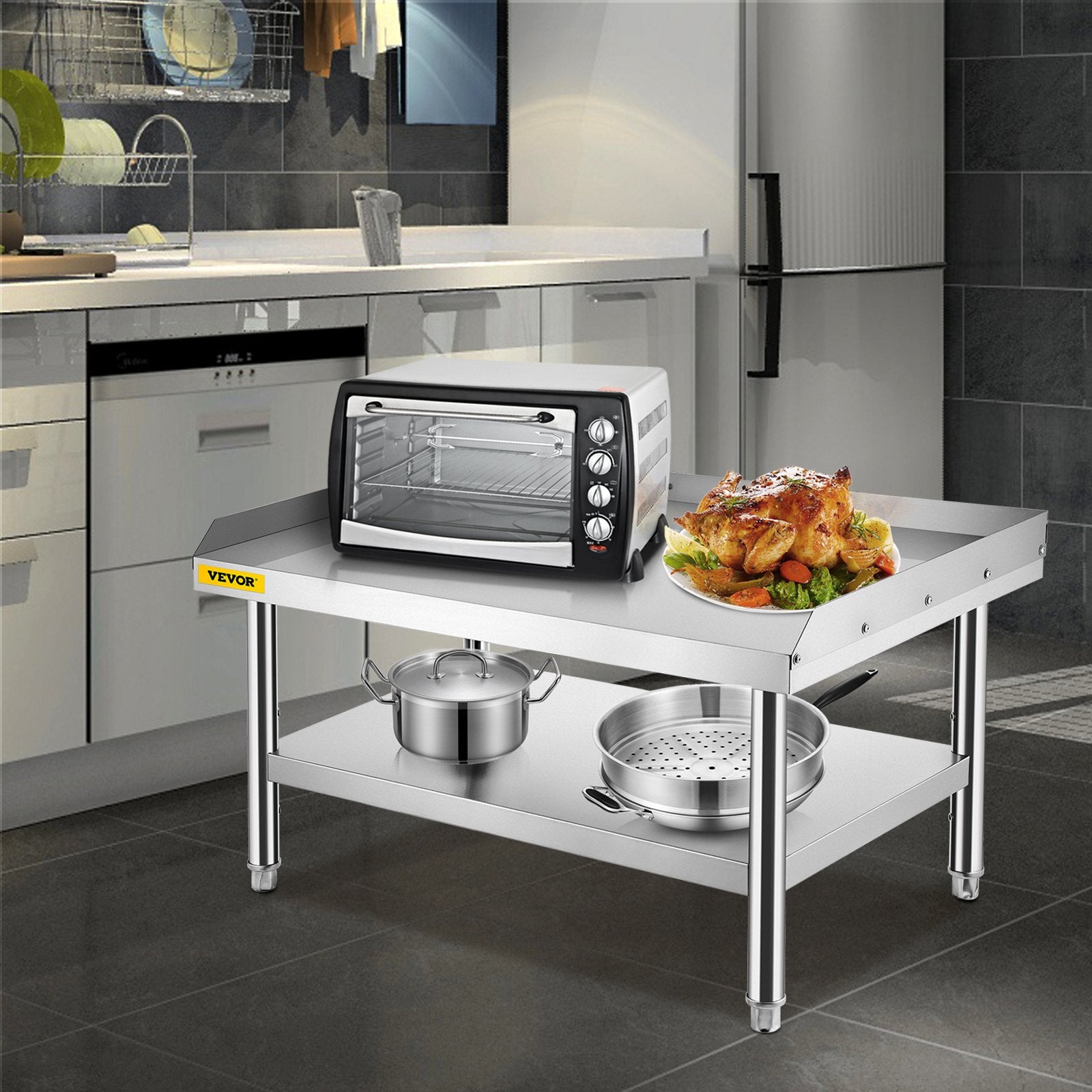 BBQs & Accessories: VEVOR Stainless Steel Equipment Grill Stand, 122 x 76 x 61cm Stainless Table, Grill Stand Table with Adjustable Storage Undershelf, Equipment Stand Grill Table for Hotel, Home, Restaurant Kitchen