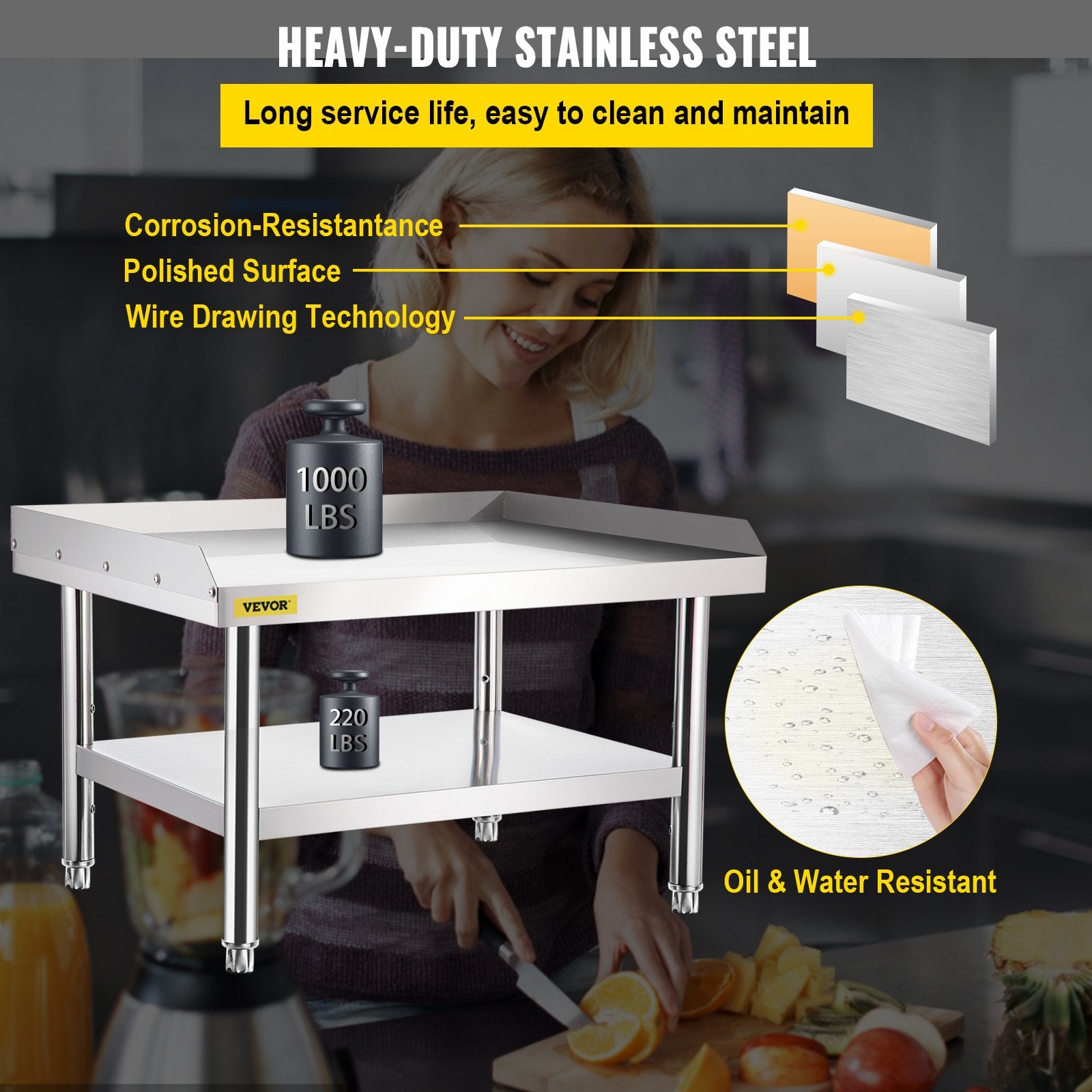 BBQs & Accessories: VEVOR Stainless Steel Equipment Grill Stand, 152x76x61 cm Stainless Table, Grill Stand Table with Adjustable Storage Undershelf, Equipment Stand Grill Table for Hotel, Home, Restaurant Kitchen