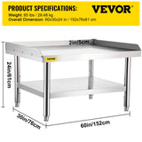 BBQs & Accessories: VEVOR Stainless Steel Equipment Grill Stand, 152x76x61 cm Stainless Table, Grill Stand Table with Adjustable Storage Undershelf, Equipment Stand Grill Table for Hotel, Home, Restaurant Kitchen