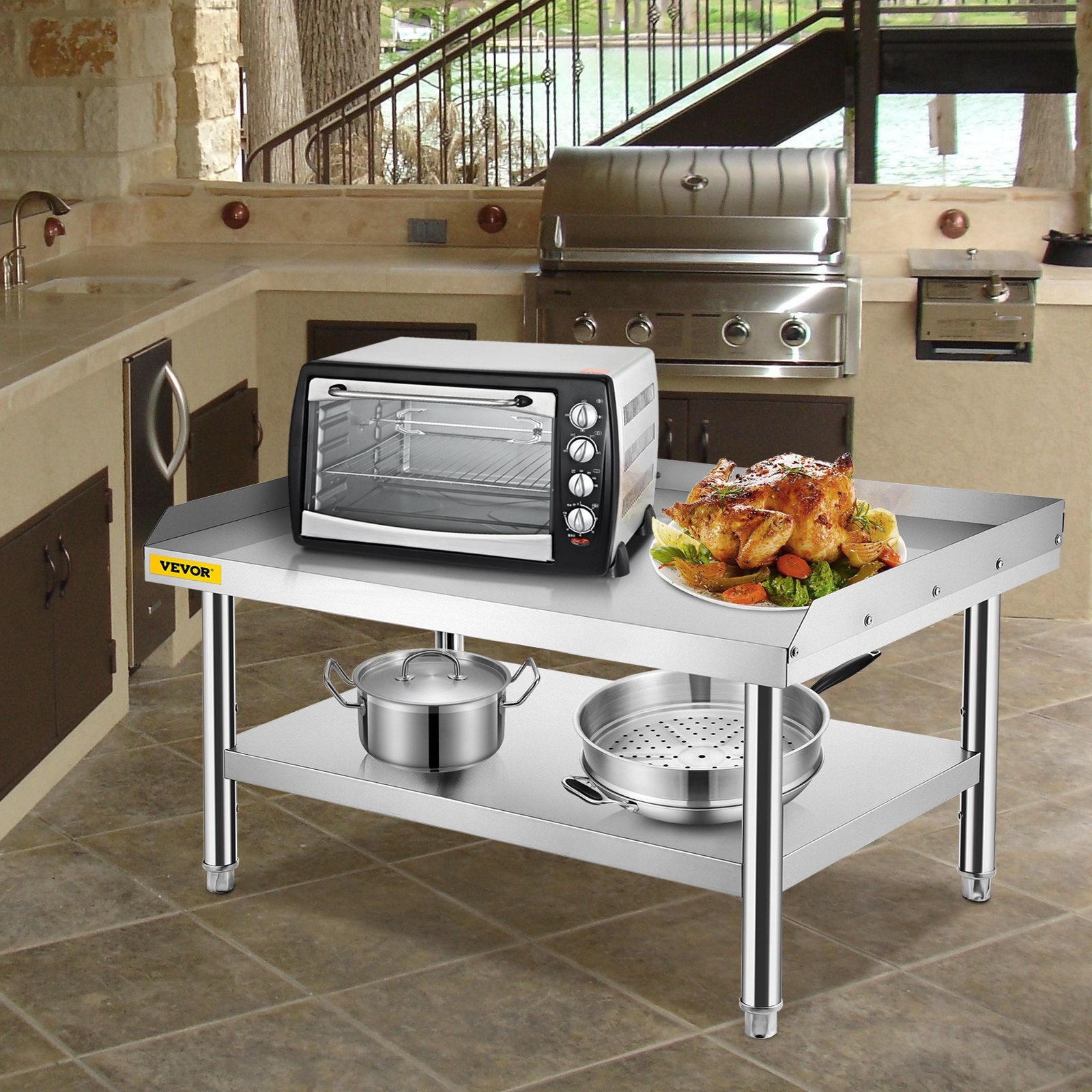 BBQs & Accessories: VEVOR Stainless Steel Equipment Grill Stand, 152x76x61 cm Stainless Table, Grill Stand Table with Adjustable Storage Undershelf, Equipment Stand Grill Table for Hotel, Home, Restaurant Kitchen