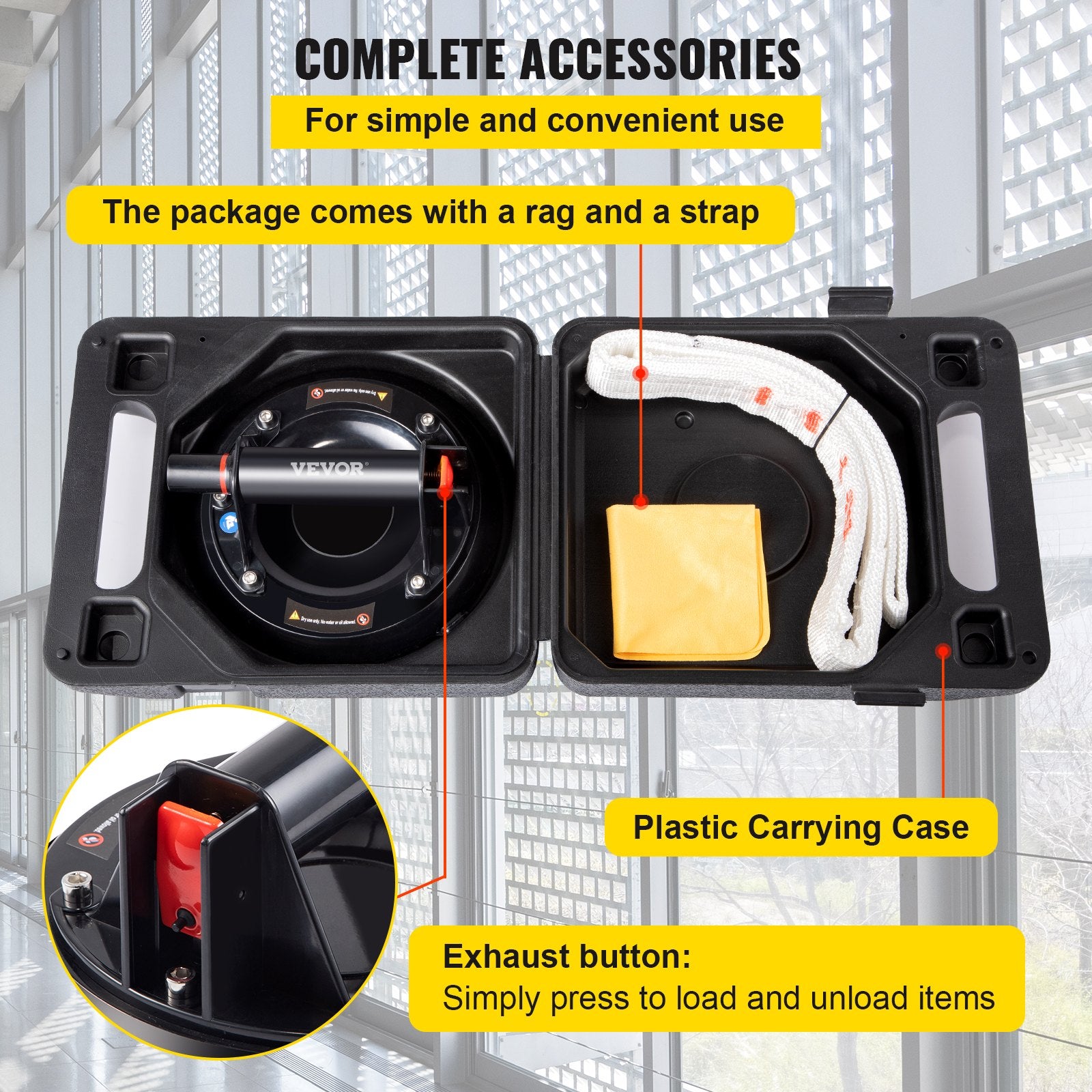 Audio Accessories: VEVOR Glass Suction Cup, 8'' Vacuum Suction Cup, 220lbs Load Capacity Vacuum Glass Lifter with Plastic Handle, Heavy-Duty Hand-Held Glass Lifter For Granite & Glass Lifting, With a free case