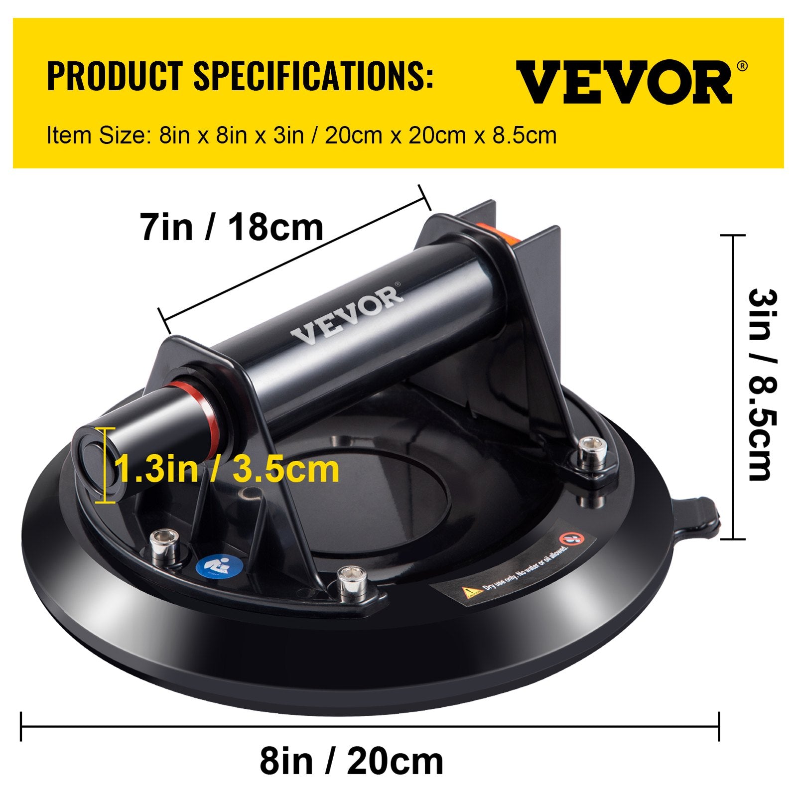 Audio Accessories: VEVOR Glass Suction Cup, 8'' Vacuum Suction Cup, 220lbs Load Capacity Vacuum Glass Lifter with Plastic Handle, Heavy-Duty Hand-Held Glass Lifter For Granite & Glass Lifting, With a free case