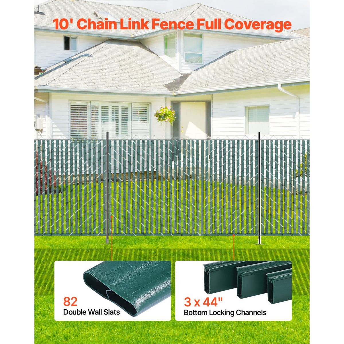 Bottom Locking Privacy Slats, Double-Wall Vertical Bottom-Locking Slats for Chain-Link Fence, High-Density HDPE Chain Link Slats Ideally Fit 1.2 m High Fence for Garden Farm Sports Field(Green)