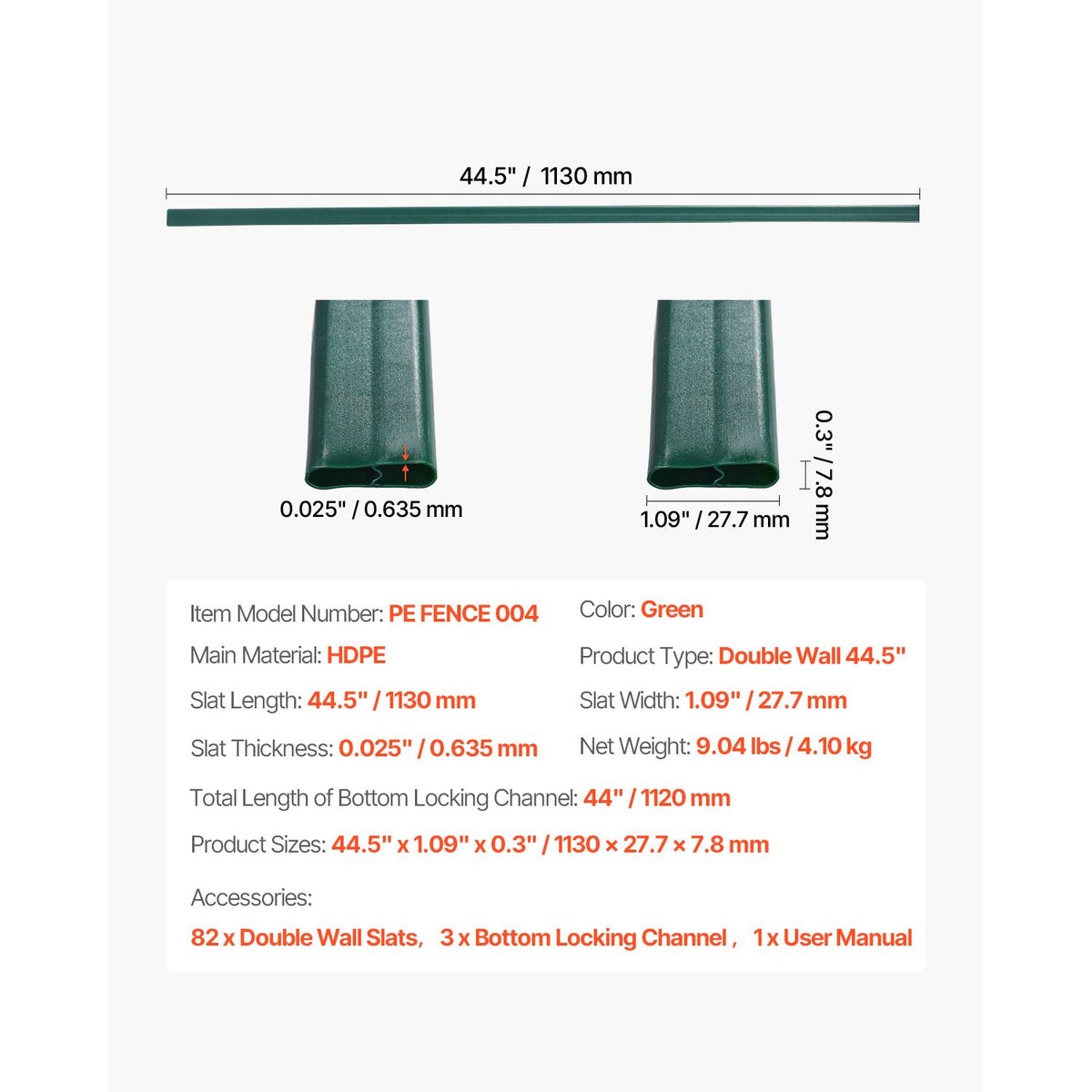 Bottom Locking Privacy Slats, Double-Wall Vertical Bottom-Locking Slats for Chain-Link Fence, High-Density HDPE Chain Link Slats Ideally Fit 1.2 m High Fence for Garden Farm Sports Field(Green)