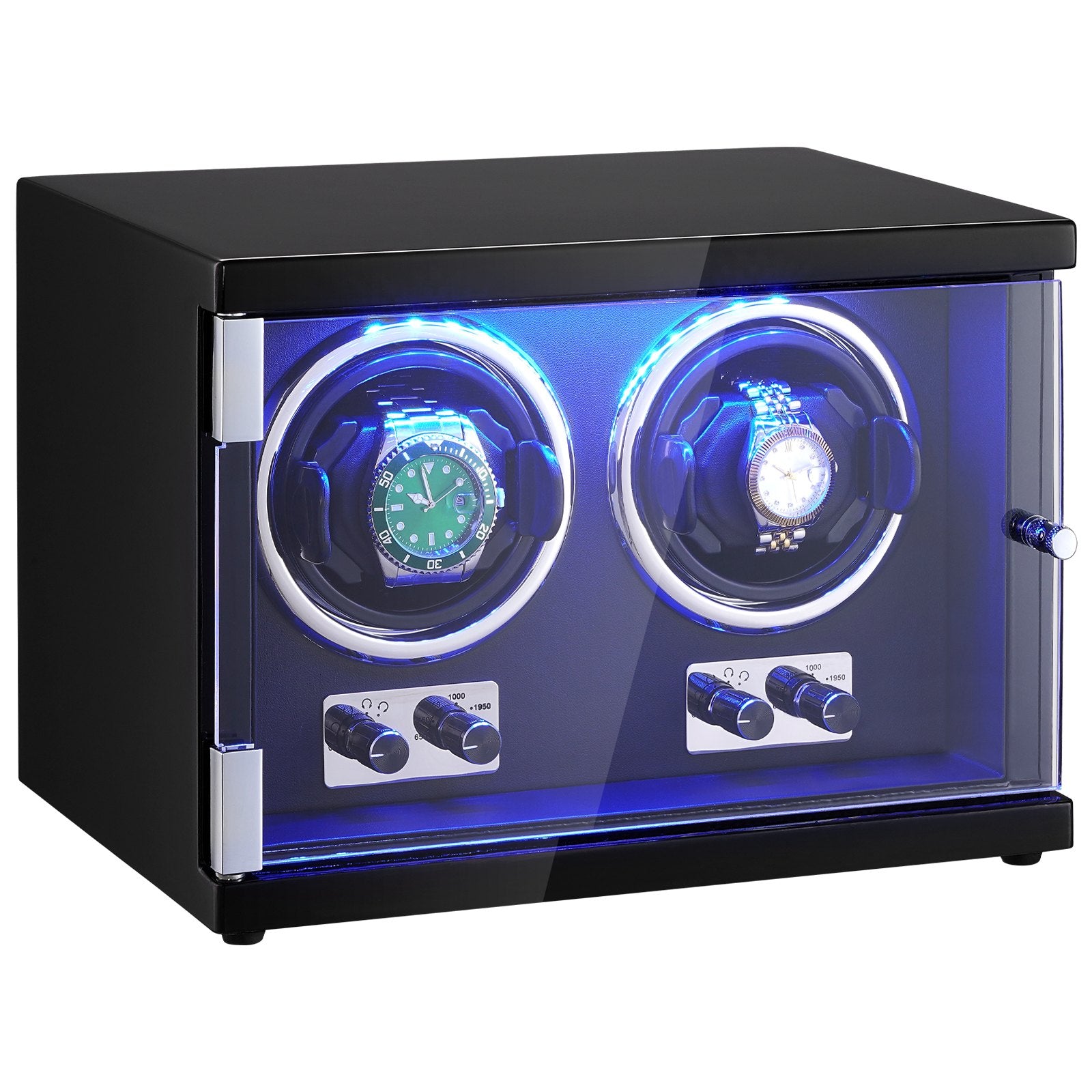 Gardening Tools: VEVOR Watch Winder, Dual Watch Winder for Men's and Women's Automatic Watch, with 2 Super Quiet Japanese Mabuchi Motors, Blue LED Light and Adapter, High-Density Board Shell and Black PU
