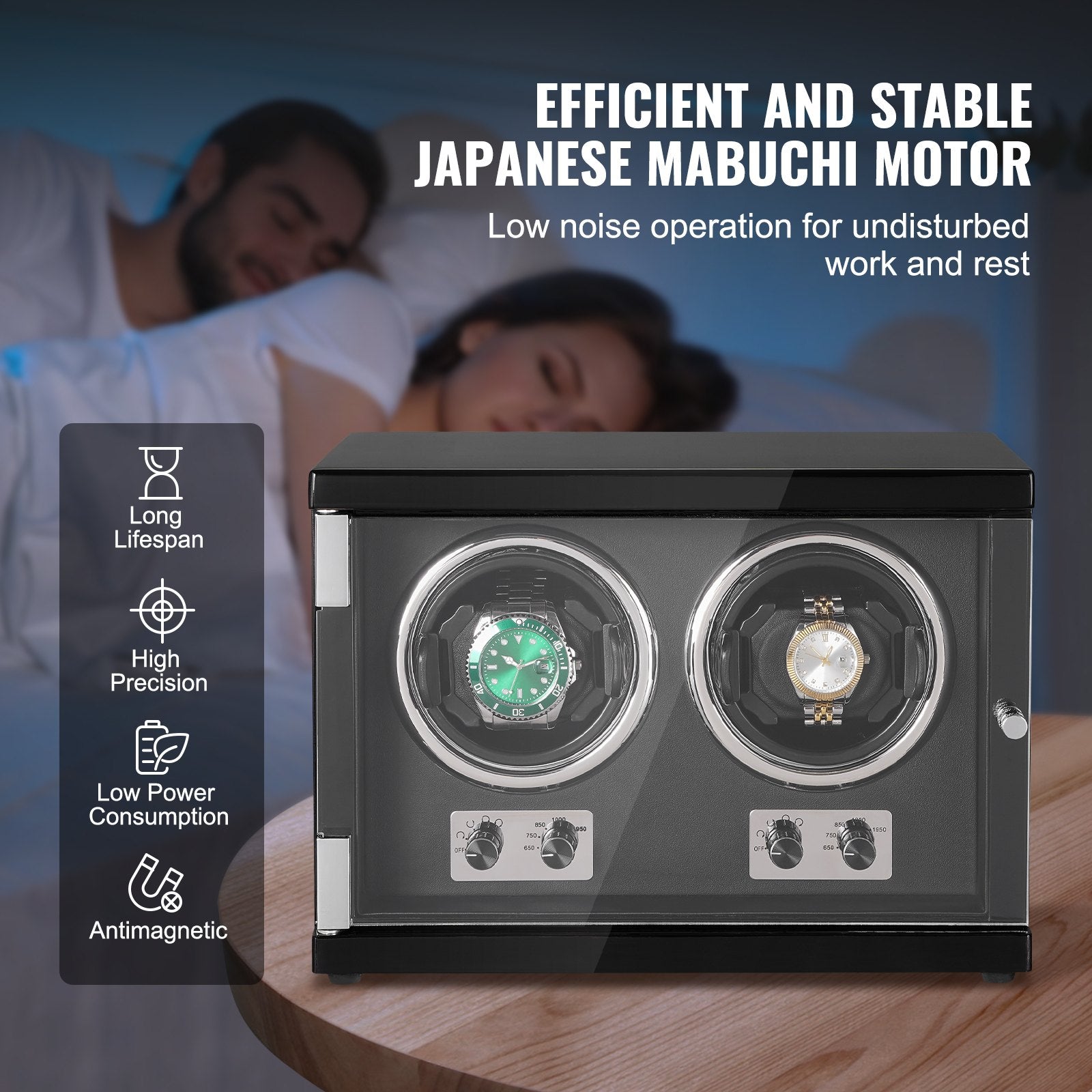 Gardening Tools: VEVOR Watch Winder, Dual Watch Winder for Men's and Women's Automatic Watch, with 2 Super Quiet Japanese Mabuchi Motors, Blue LED Light and Adapter, High-Density Board Shell and Black PU