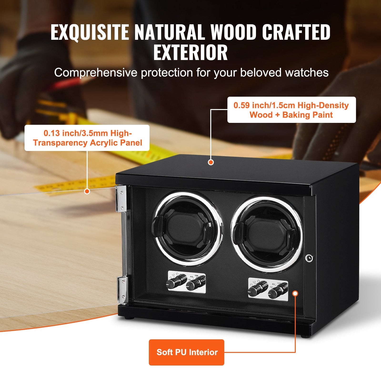 Gardening Tools: VEVOR Watch Winder, Dual Watch Winder for Men's and Women's Automatic Watch, with 2 Super Quiet Japanese Mabuchi Motors, Blue LED Light and Adapter, High-Density Board Shell and Black PU