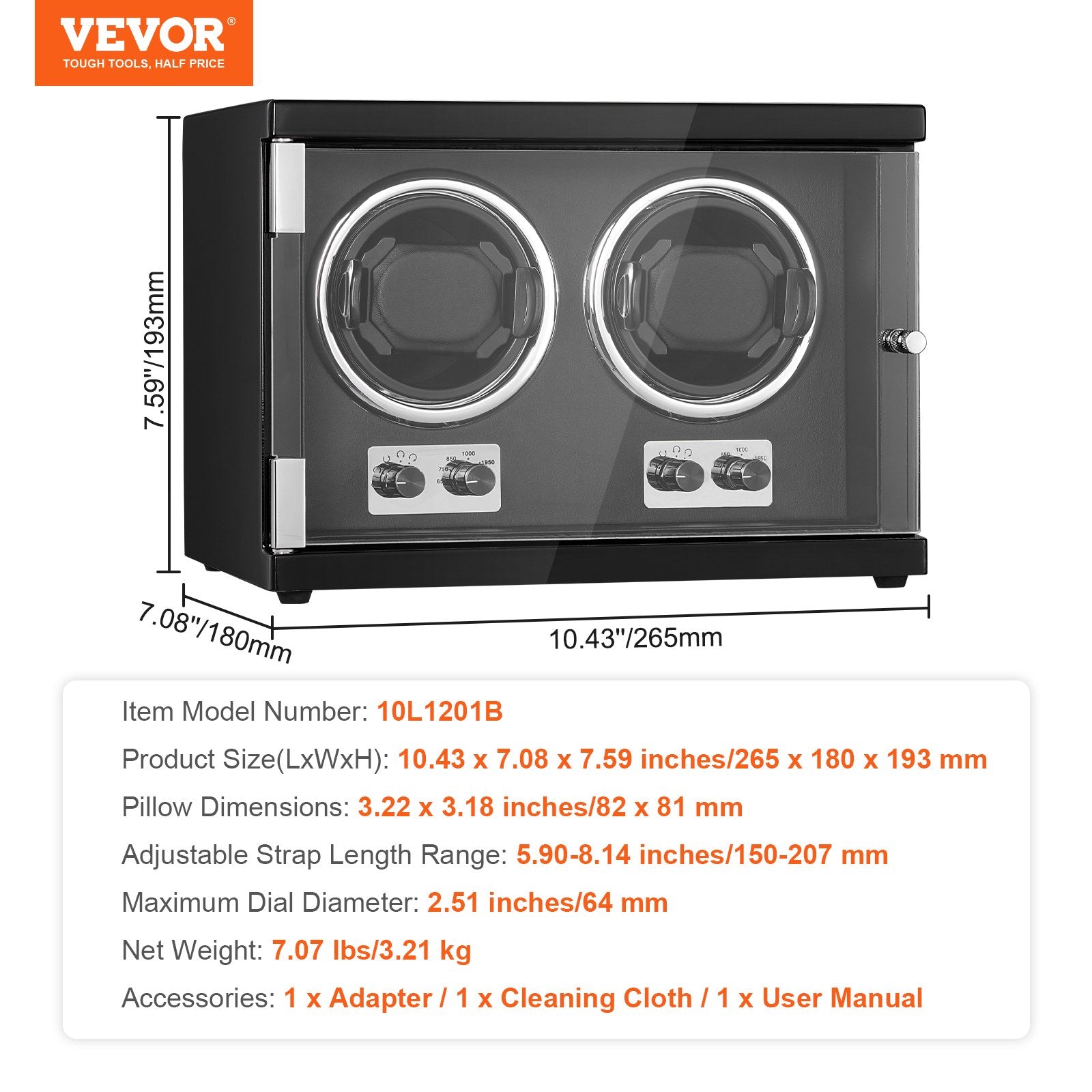 Gardening Tools: VEVOR Watch Winder, Dual Watch Winder for Men's and Women's Automatic Watch, with 2 Super Quiet Japanese Mabuchi Motors, Blue LED Light and Adapter, High-Density Board Shell and Black PU