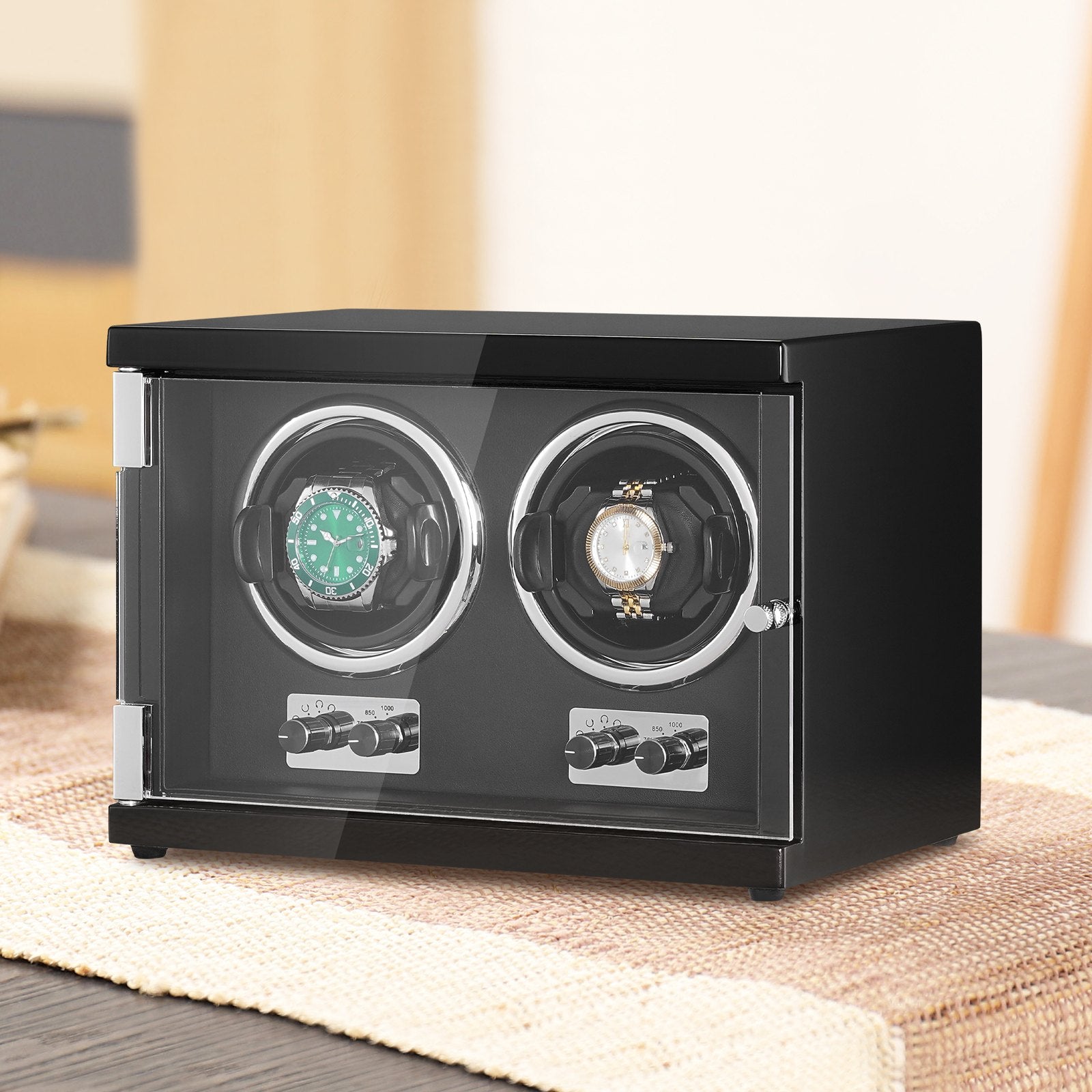 Gardening Tools: VEVOR Watch Winder, Dual Watch Winder for Men's and Women's Automatic Watch, with 2 Super Quiet Japanese Mabuchi Motors, Blue LED Light and Adapter, High-Density Board Shell and Black PU