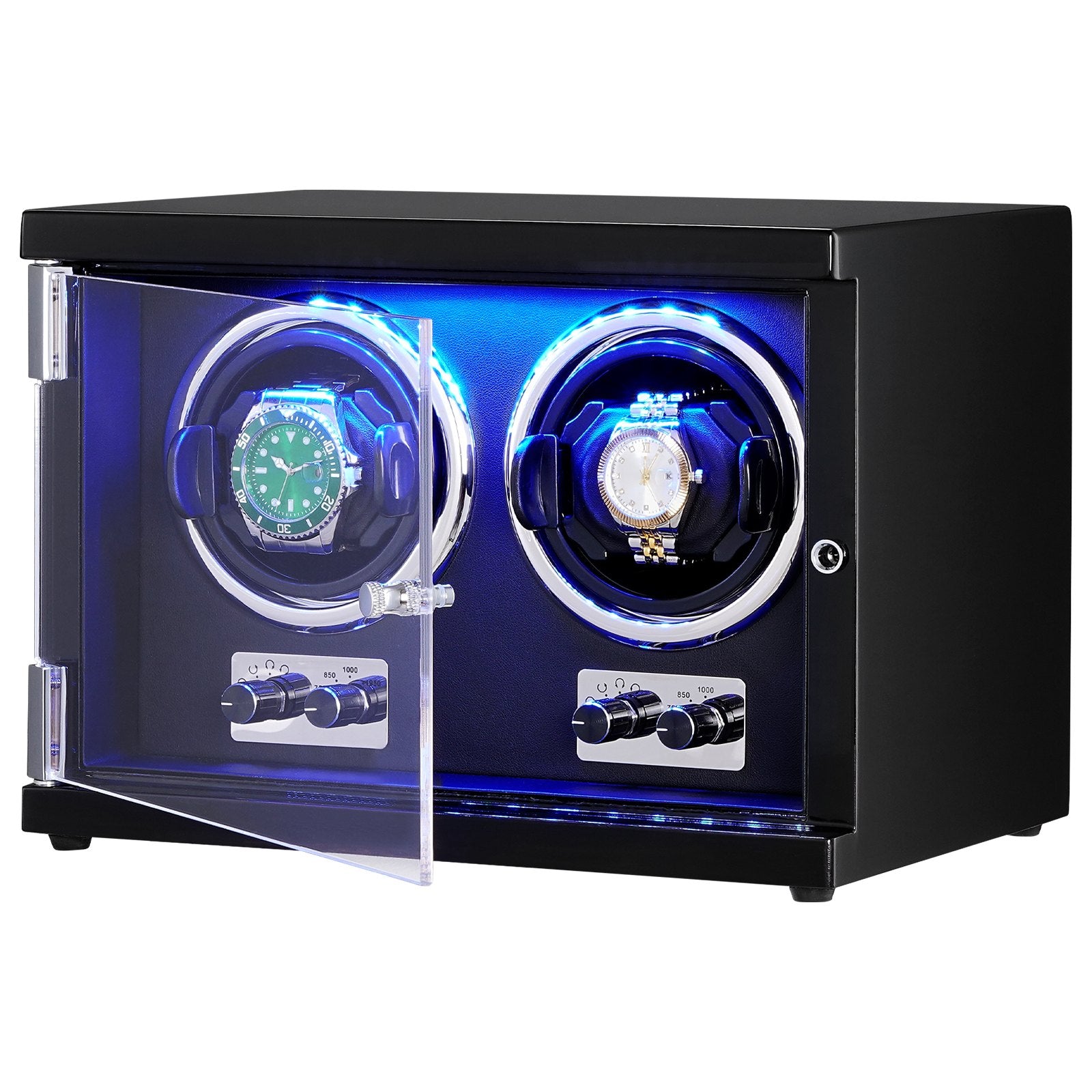 Gardening Tools: VEVOR Watch Winder, Dual Watch Winder for Men's and Women's Automatic Watch, with 2 Super Quiet Japanese Mabuchi Motors, Blue LED Light and Adapter, High-Density Board Shell and Black PU
