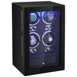 Men's Watches: VEVOR Watch Winder, Watch Winder for 4 Men's and Women's Automatic Watches, with 4 Super Quiet Japanese Mabuchi Motors, Blue LED Light and Adapter, High-Density Board Shell and Black PU