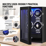 Men's Watches: VEVOR Watch Winder, Watch Winder for 4 Men's and Women's Automatic Watches, with 4 Super Quiet Japanese Mabuchi Motors, Blue LED Light and Adapter, High-Density Board Shell and Black PU