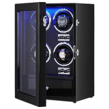Men's Watches: VEVOR Watch Winder, Watch Winder for 4 Men's and Women's Automatic Watches, with 4 Super Quiet Japanese Mabuchi Motors, Blue LED Light and Adapter, High-Density Board Shell and Black PU