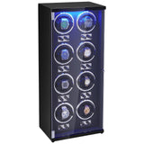 Men's Watches: VEVOR Watch Winder, Watch Winder for 8 Men's and Women's Automatic Watches, with 8 Super Quiet Japanese Mabuchi Motors, Blue LED Light and Adapter, High-Density Board Shell and Black PU