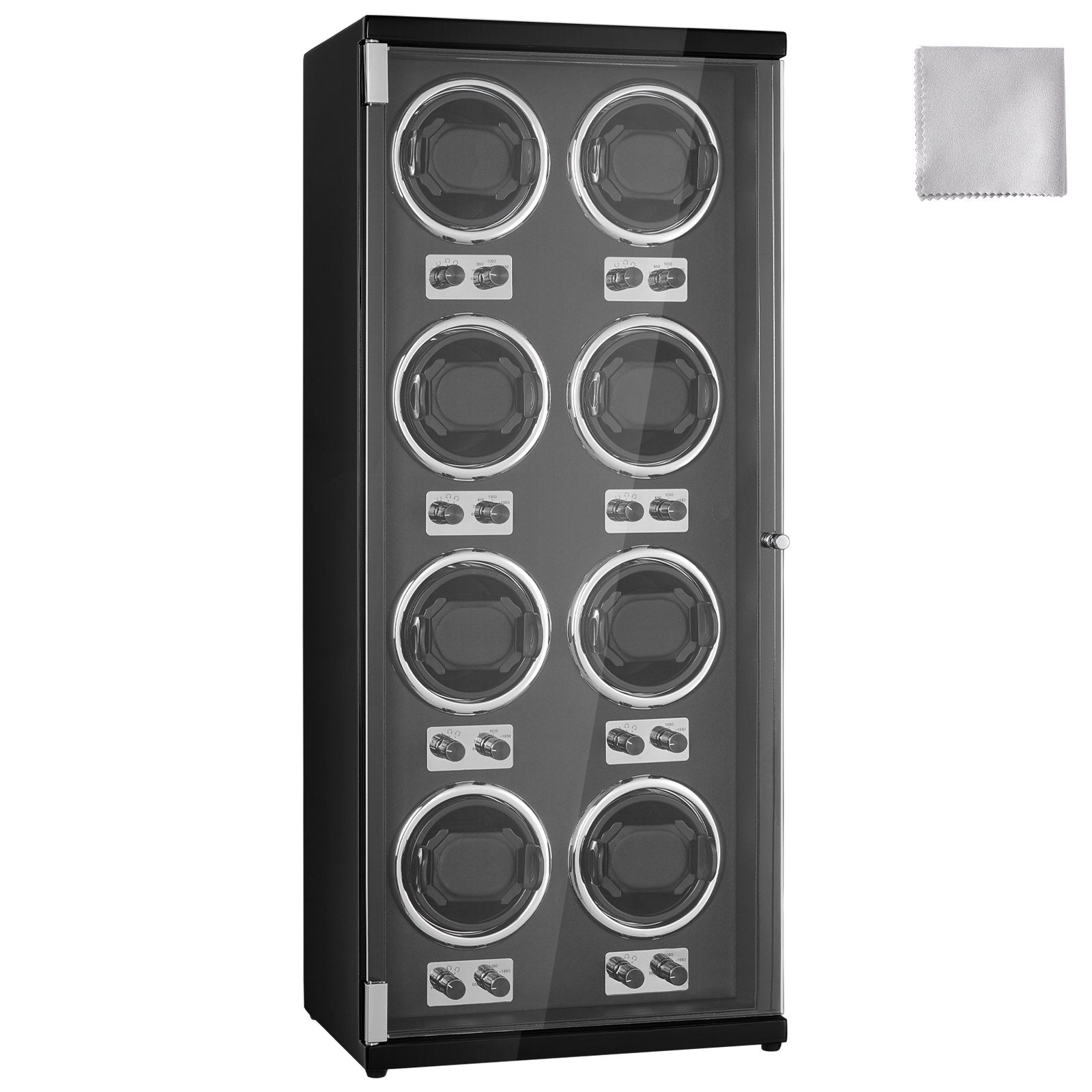 Watch Winder, Watch Winder for 8 Men's and Women's Automatic Watches, with 8 Super Quiet Japanese Mabuchi Motors, Blue LED Light and Adapter, High-Density Board Shell and Black PU