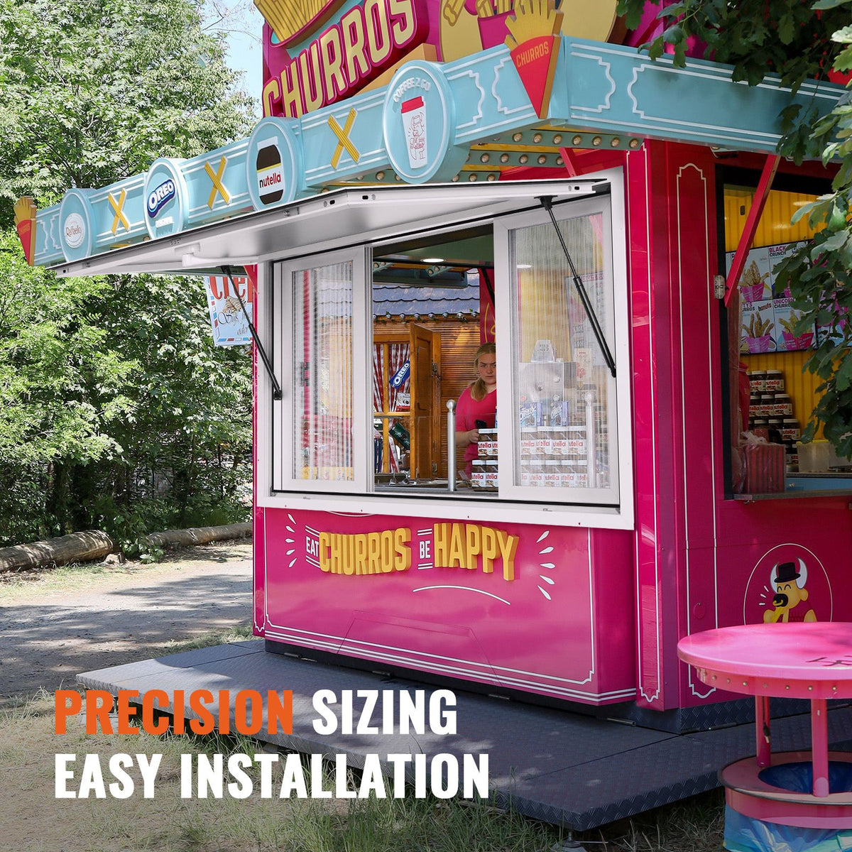 Concession Window 48"x36", Aluminum Alloy Food Truck Service Window with 4 Horizontal Sliding Windows & Awning Door & Drag Hook, Up to 85 Degrees Serving Window for Food Truck Concession Trailer