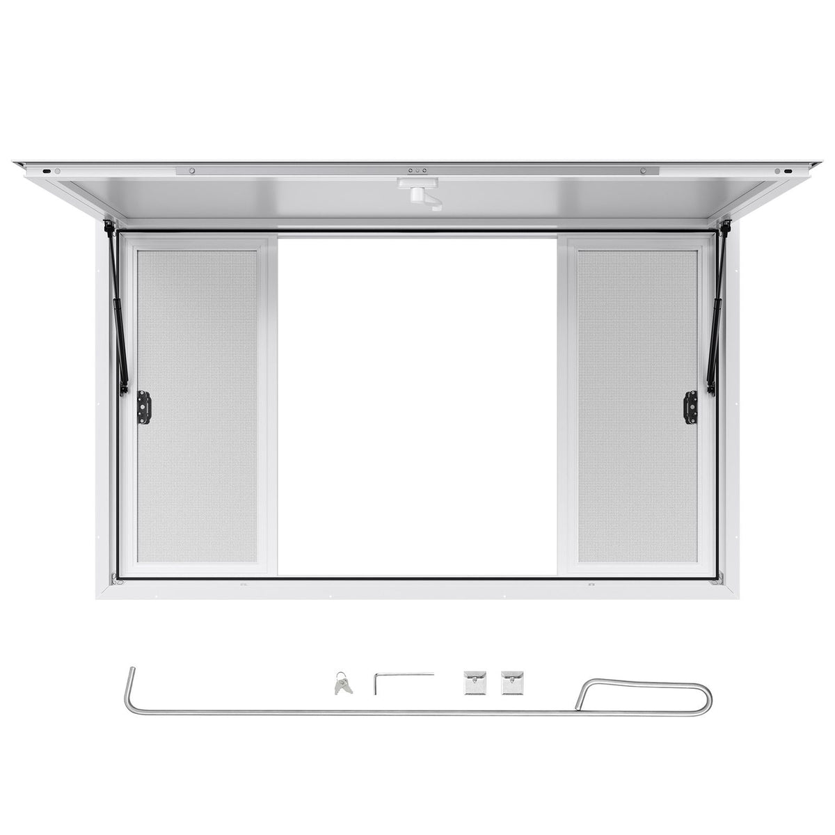 Concession Window 1524x915 mm, Aluminum Alloy Service Window for Food Truck, Up to 85 Degrees Stand Serving Window with 4 Sliding Windows, Awning Door, and Drag Hook, for Concession Trailers