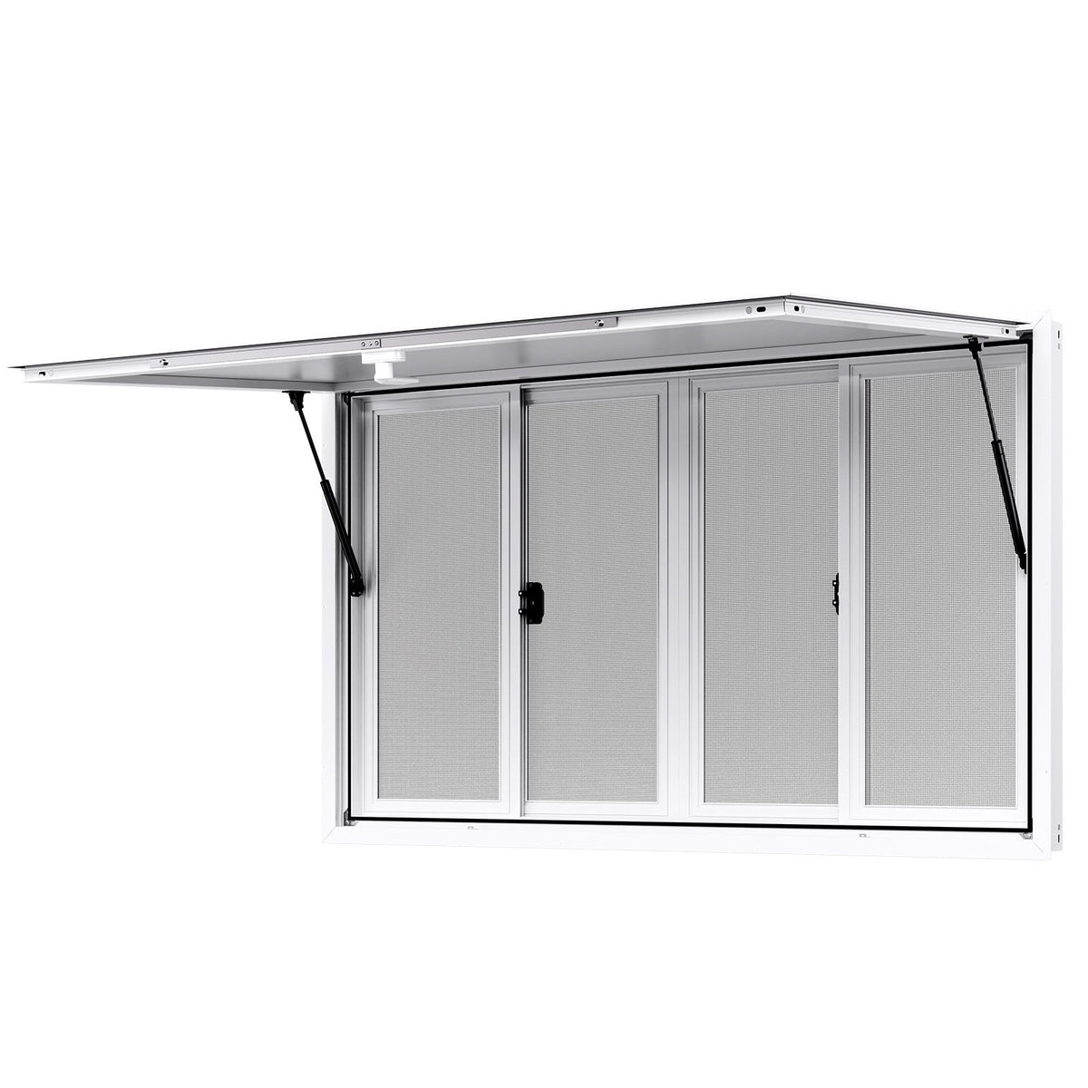 Concession Window 1524x915 mm, Aluminum Alloy Service Window for Food Truck, Up to 85 Degrees Stand Serving Window with 4 Sliding Windows, Awning Door, and Drag Hook, for Concession Trailers