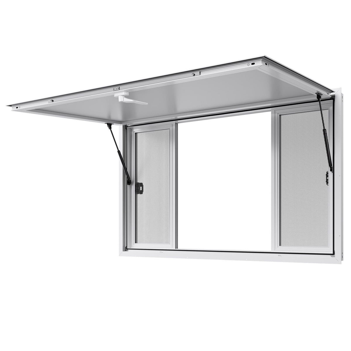 Concession Window 1524x915 mm, Aluminum Alloy Service Window for Food Truck, Up to 85 Degrees Stand Serving Window with 4 Sliding Windows, Awning Door, and Drag Hook, for Concession Trailers