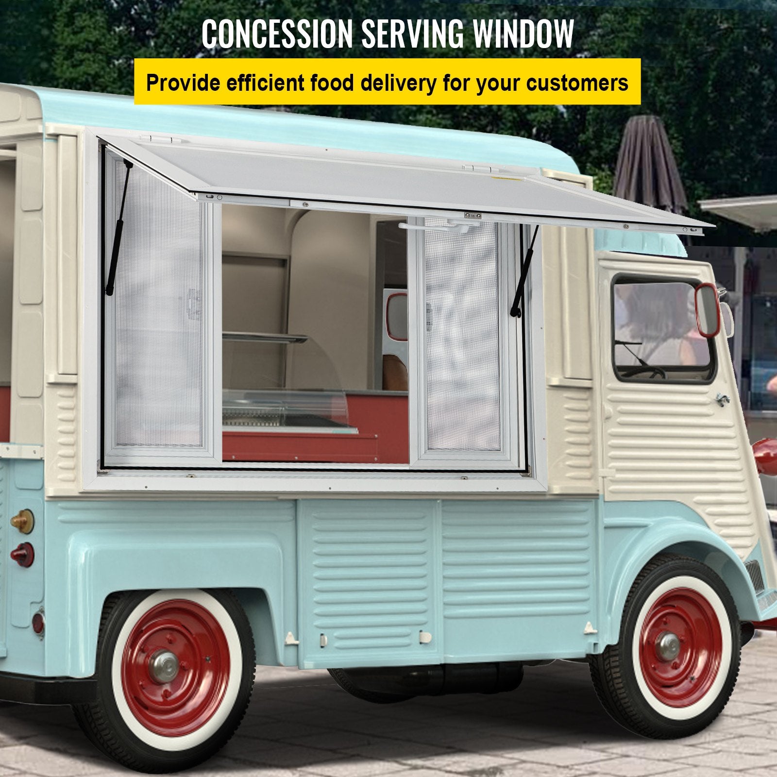 Canopies & Gazebos: VEVOR Concession Window, 91.4 x 91.4 cm Aluminum Alloy Food Truck Service Window with 4 Horizontal Sliding Screen Windows & Awning Door & Drag Hook, Serving Window for Food Trucks Concession Trailers