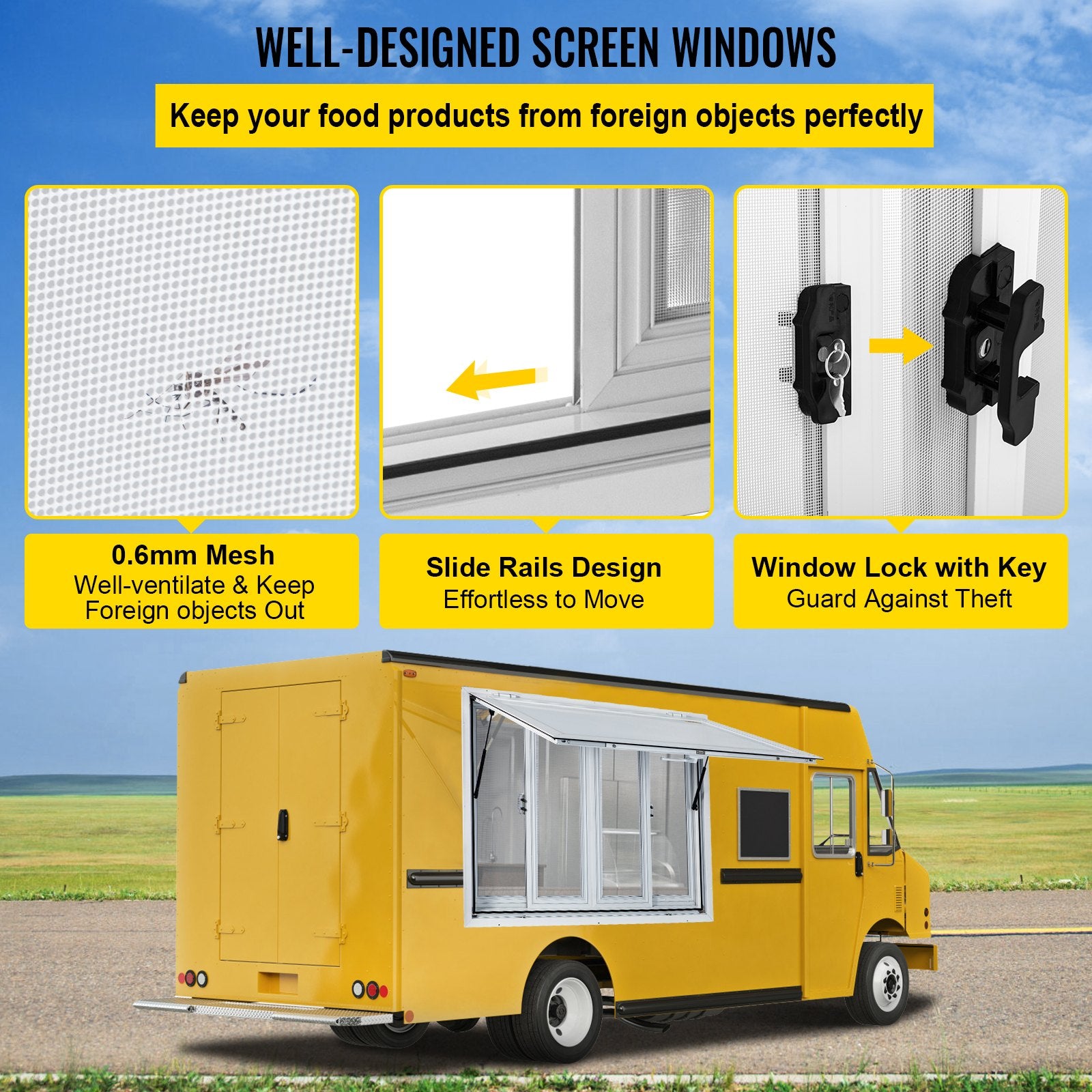 Canopies & Gazebos: VEVOR Concession Window, 91.4 x 91.4 cm Aluminum Alloy Food Truck Service Window with 4 Horizontal Sliding Screen Windows & Awning Door & Drag Hook, Serving Window for Food Trucks Concession Trailers