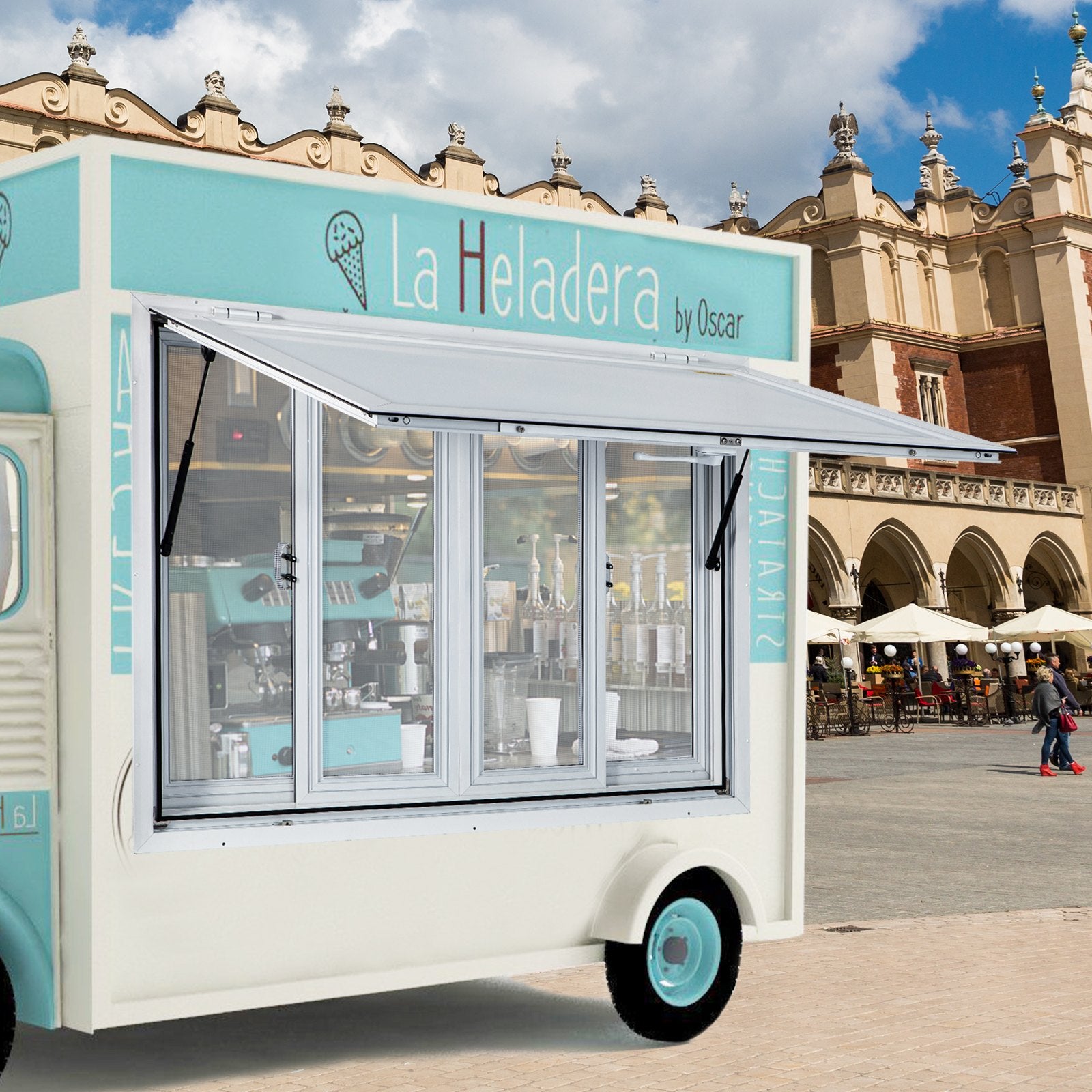 Canopies & Gazebos: VEVOR Concession Window, 91.4 x 91.4 cm Aluminum Alloy Food Truck Service Window with 4 Horizontal Sliding Screen Windows & Awning Door & Drag Hook, Serving Window for Food Trucks Concession Trailers