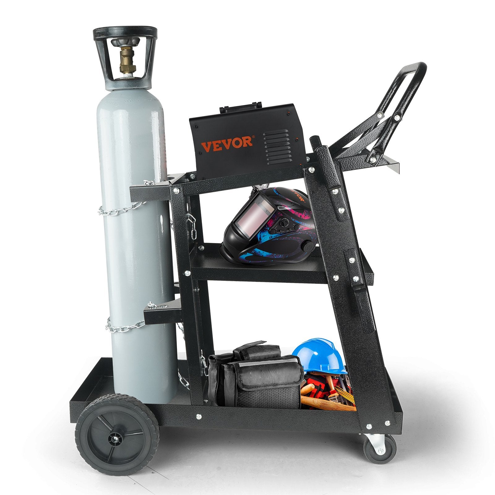 Welding Cart, 3-Tier Welder Cart Heavy Duty with 400 Lbs Weight Capacity, 360° Swivel Wheels, Tank Storage Safety Chains, Rolling MIG Welder Cart for TIG, ARC, MMA, Plasma Cutter Welding Machine