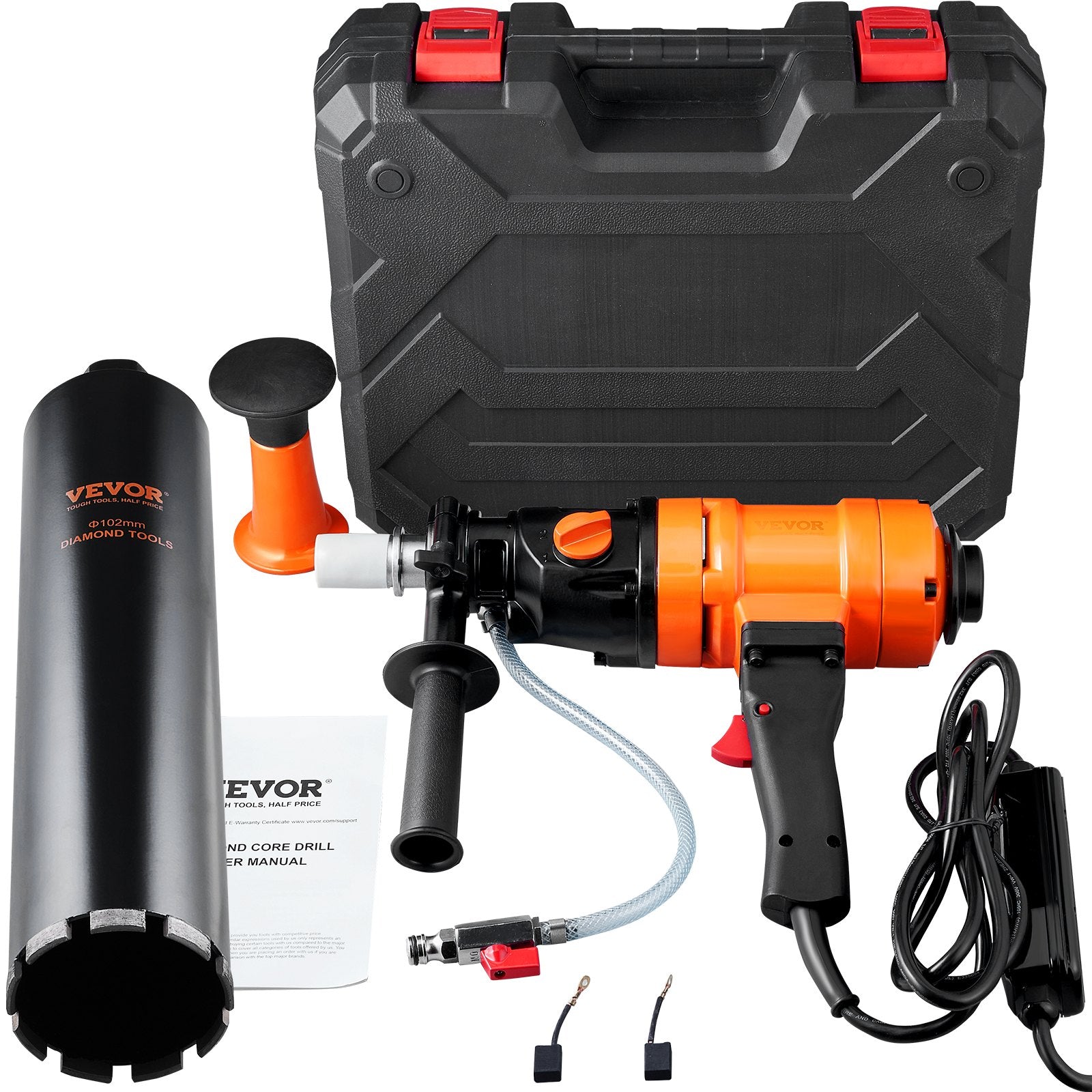 Traffic Control & Parking Tools: VEVOR Diamond Core Drilling Machine, 4in Handheld Wet Concrete Core Drill Rig, 1100-2400RPM Two Speed & 1-1/4" Thread & 2 Bubble Levels, 3-4in Drilling Diameter for Concrete Brick Block Stone, 1500W